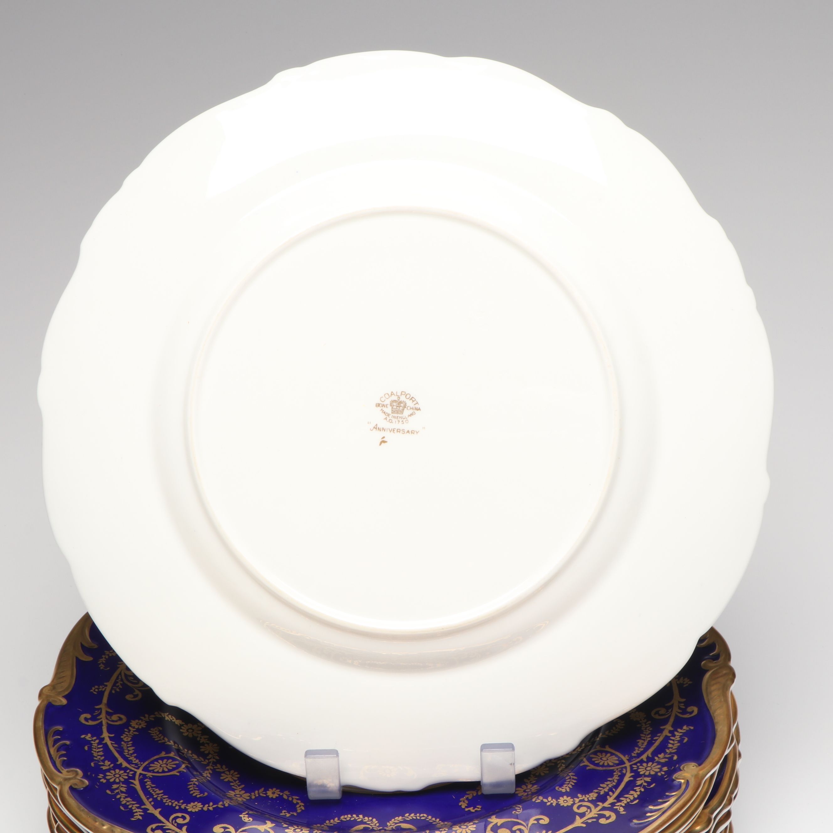 Coalport Bone China Gilt and Cobalt Border "Anniversary" Plates, 20th Century