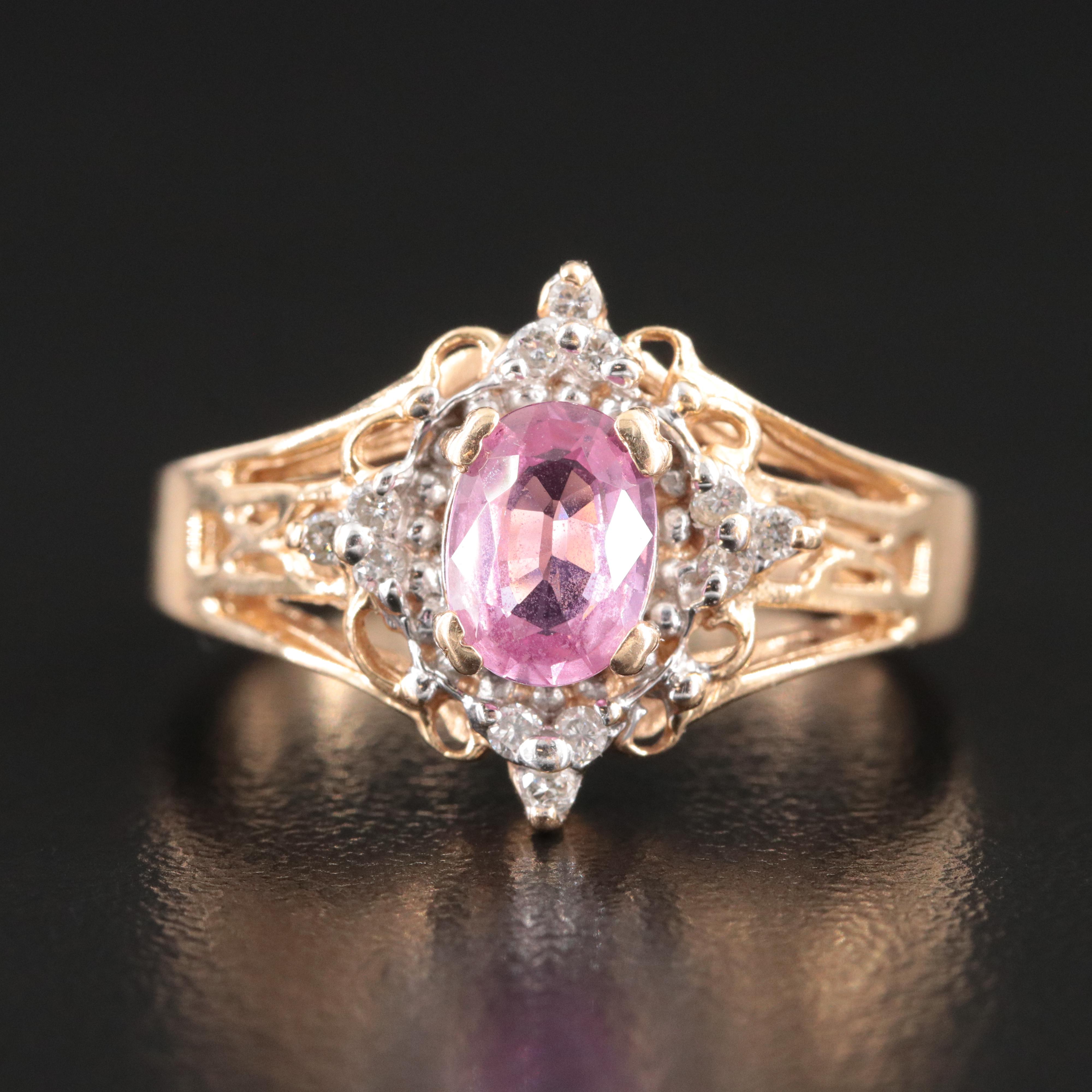 14K Pink Sapphire and Diamond Ring