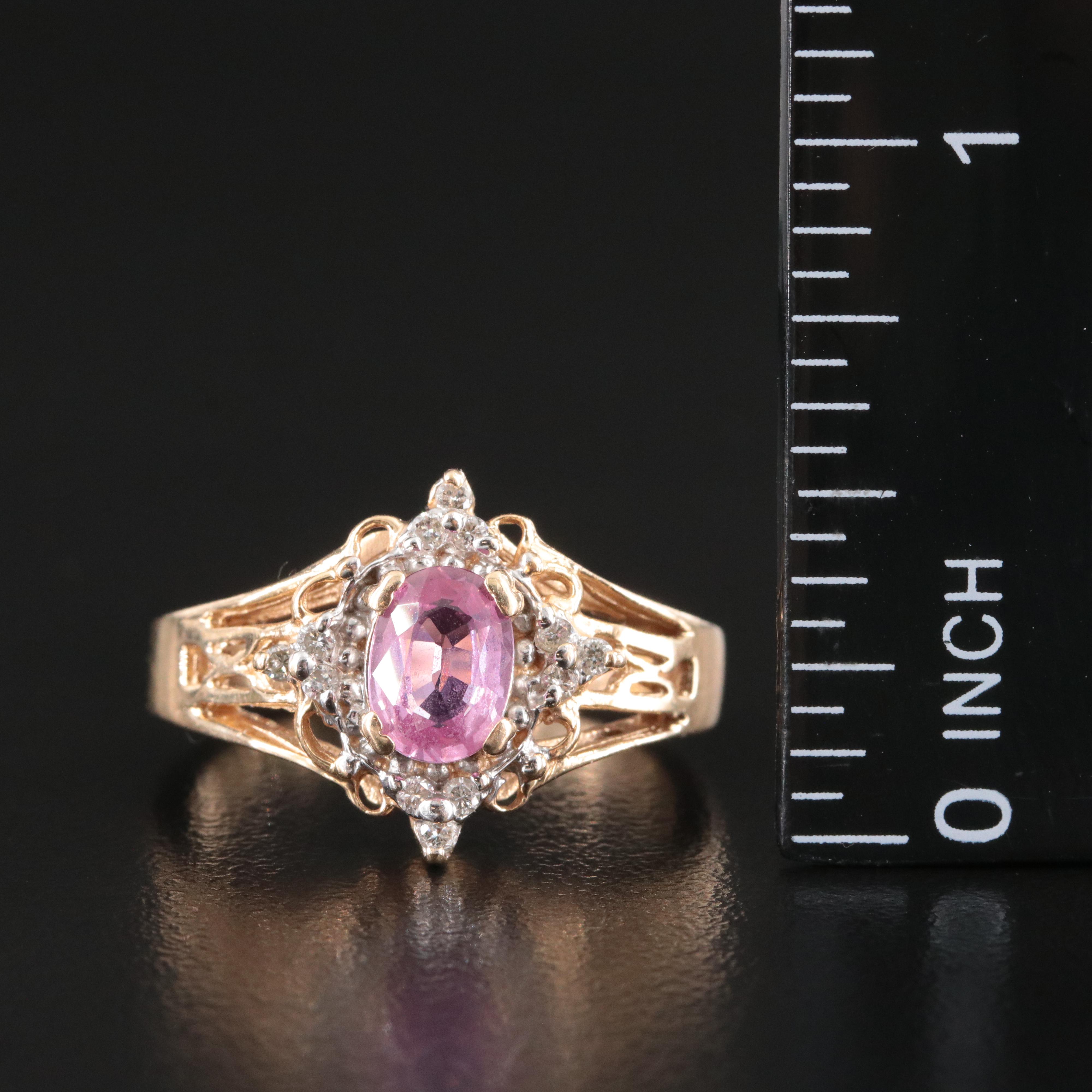 14K Pink Sapphire and Diamond Ring