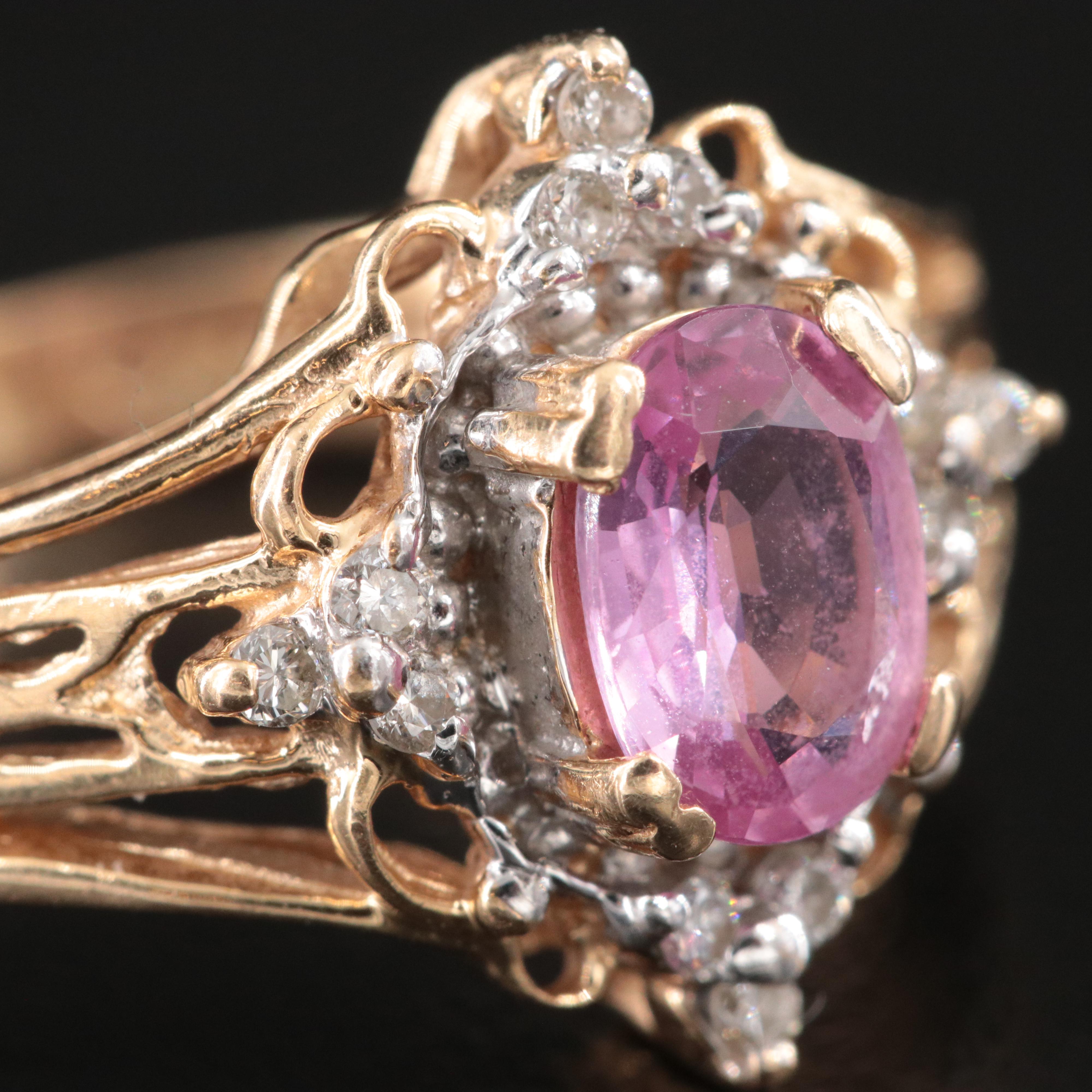 14K Pink Sapphire and Diamond Ring