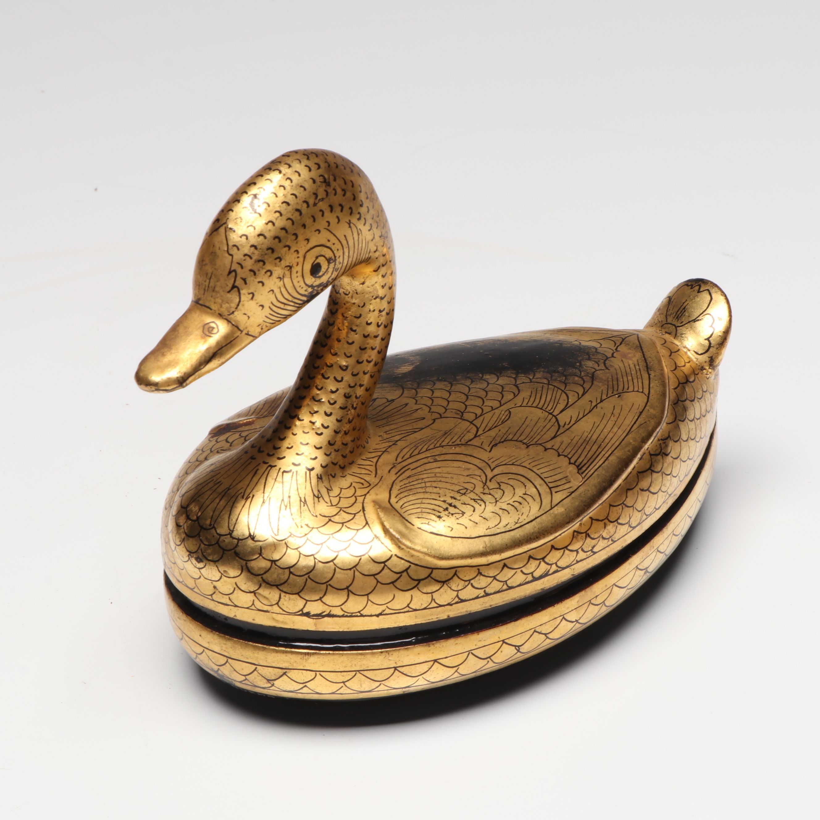 Burmese Gilt Lacquerware Duck Boxes and Owl Jar