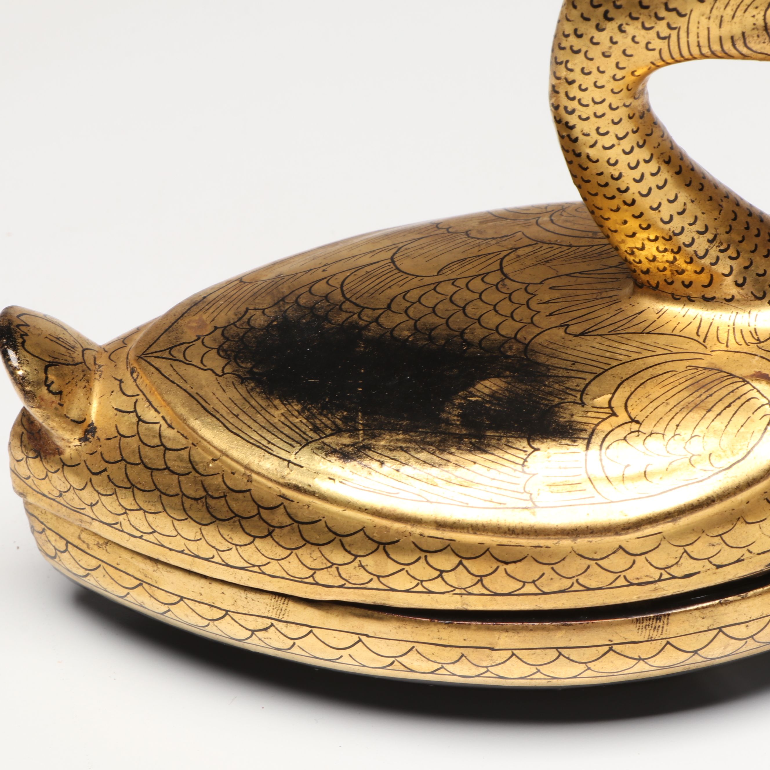 Burmese Gilt Lacquerware Duck Boxes and Owl Jar