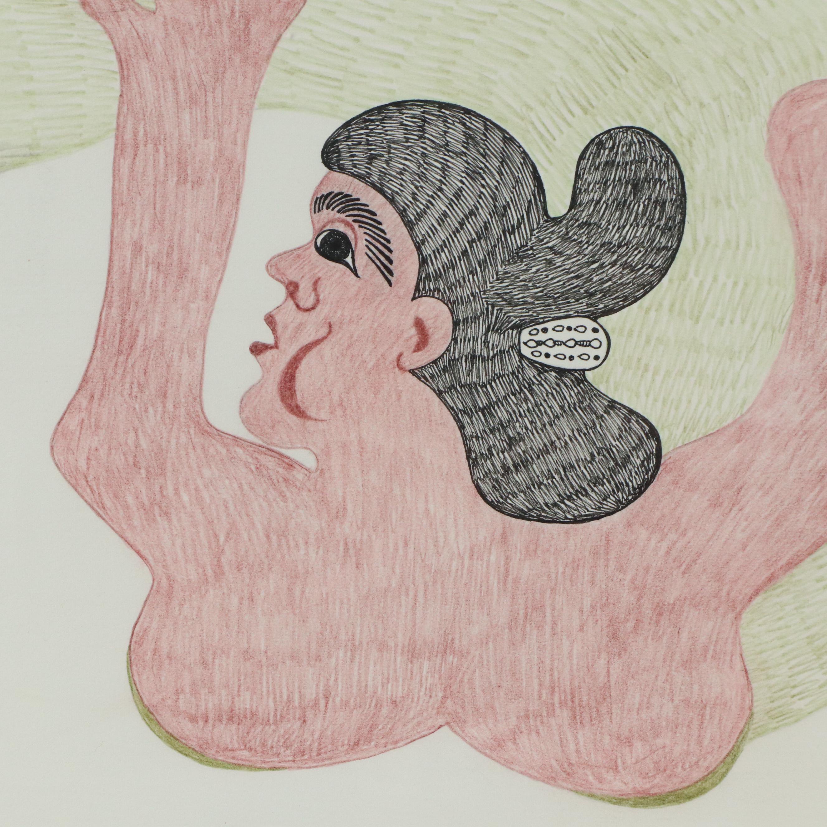 Pitaloosie Saila Symbolist Lithograph of Figure and Fish