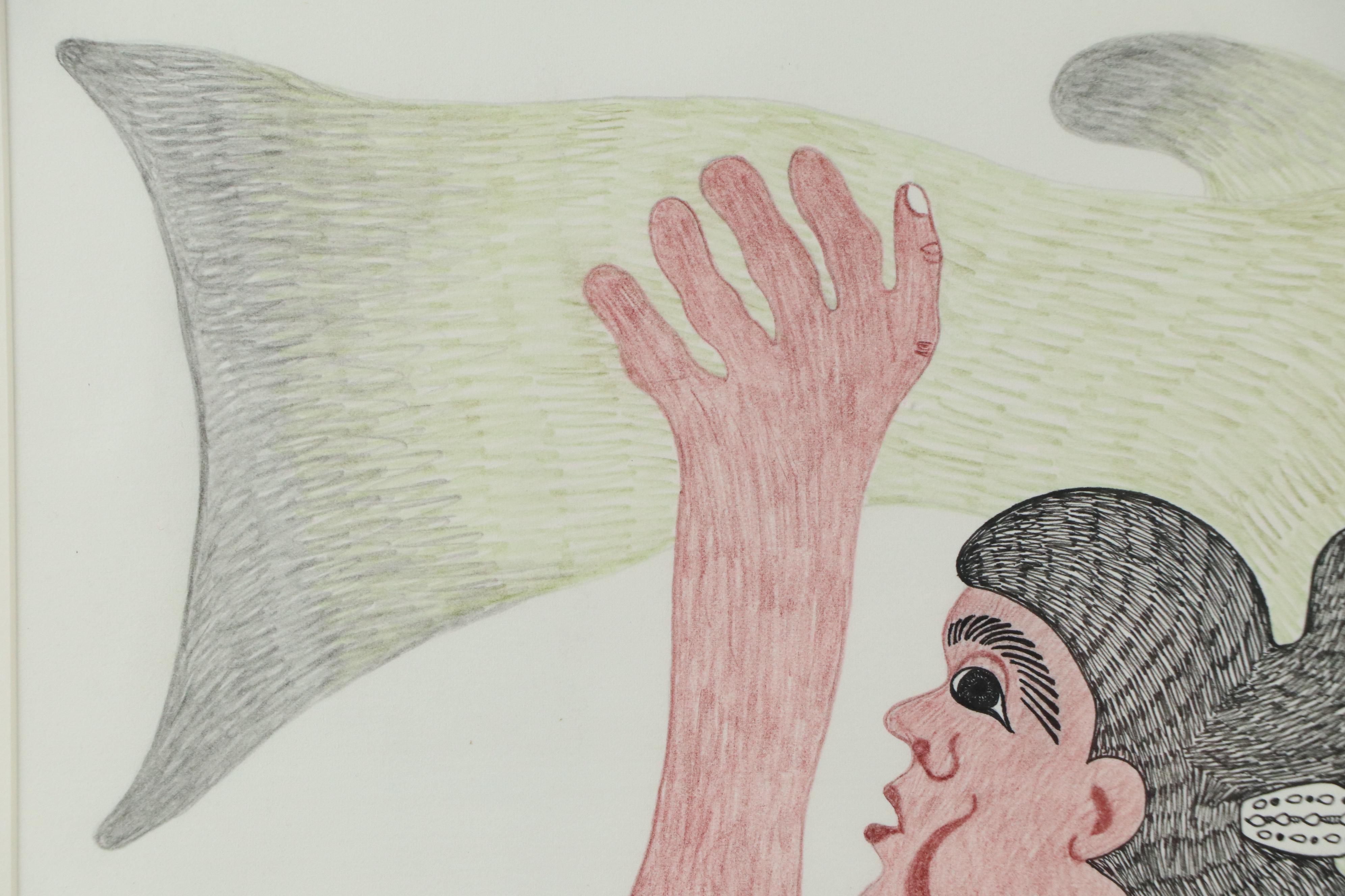 Pitaloosie Saila Symbolist Lithograph of Figure and Fish