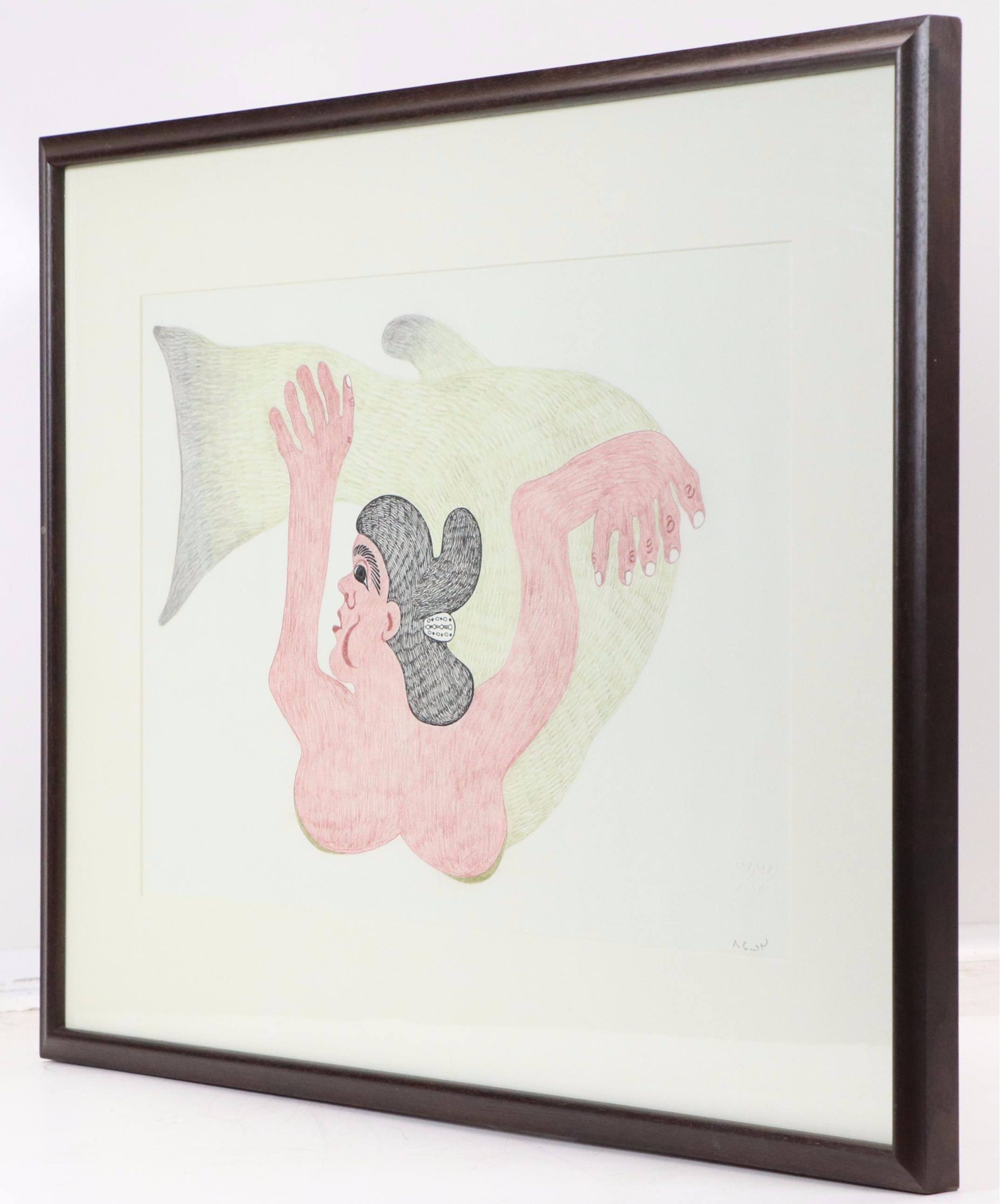 Pitaloosie Saila Symbolist Lithograph of Figure and Fish