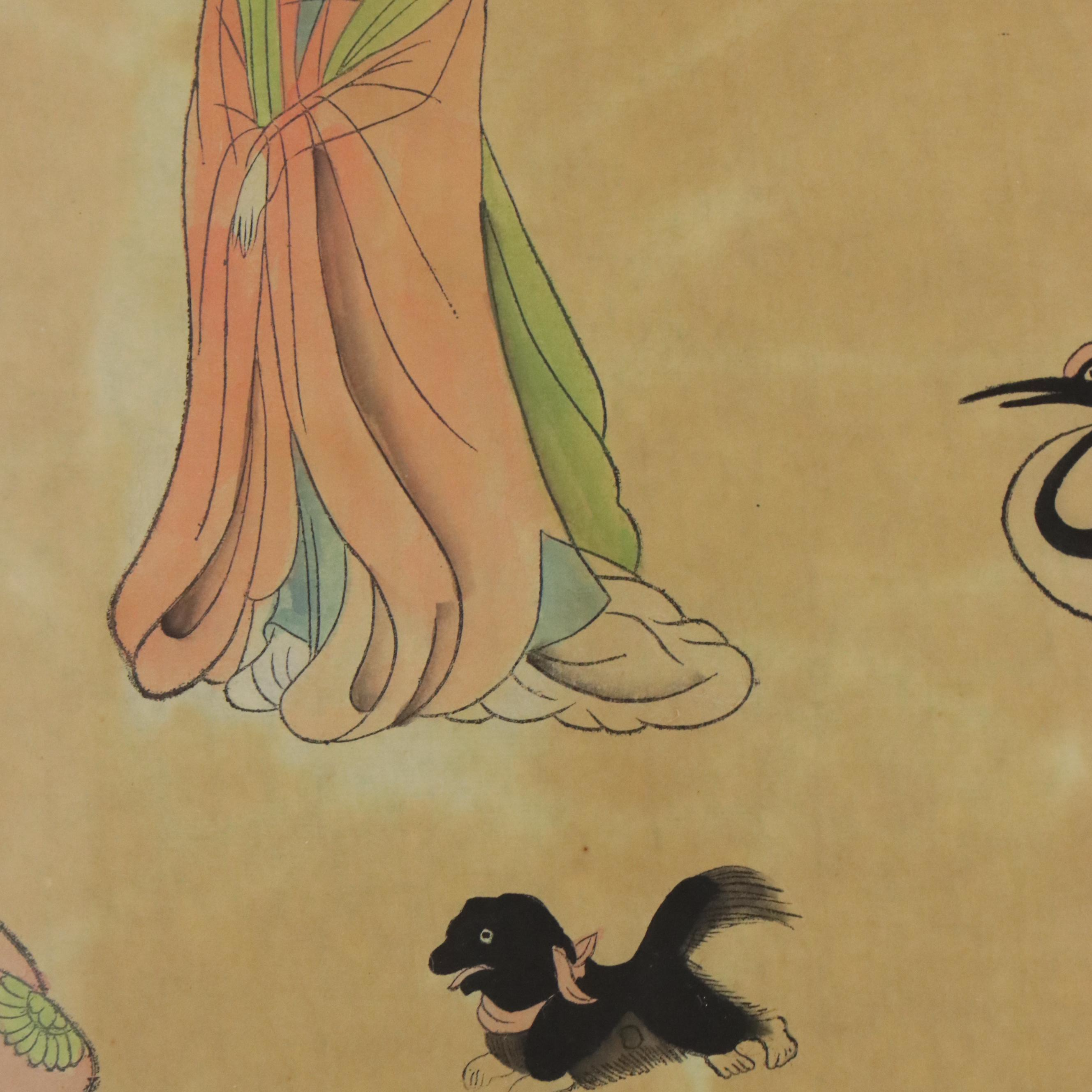 Chinese School Gouache Painting of Women in Hanfu Garments