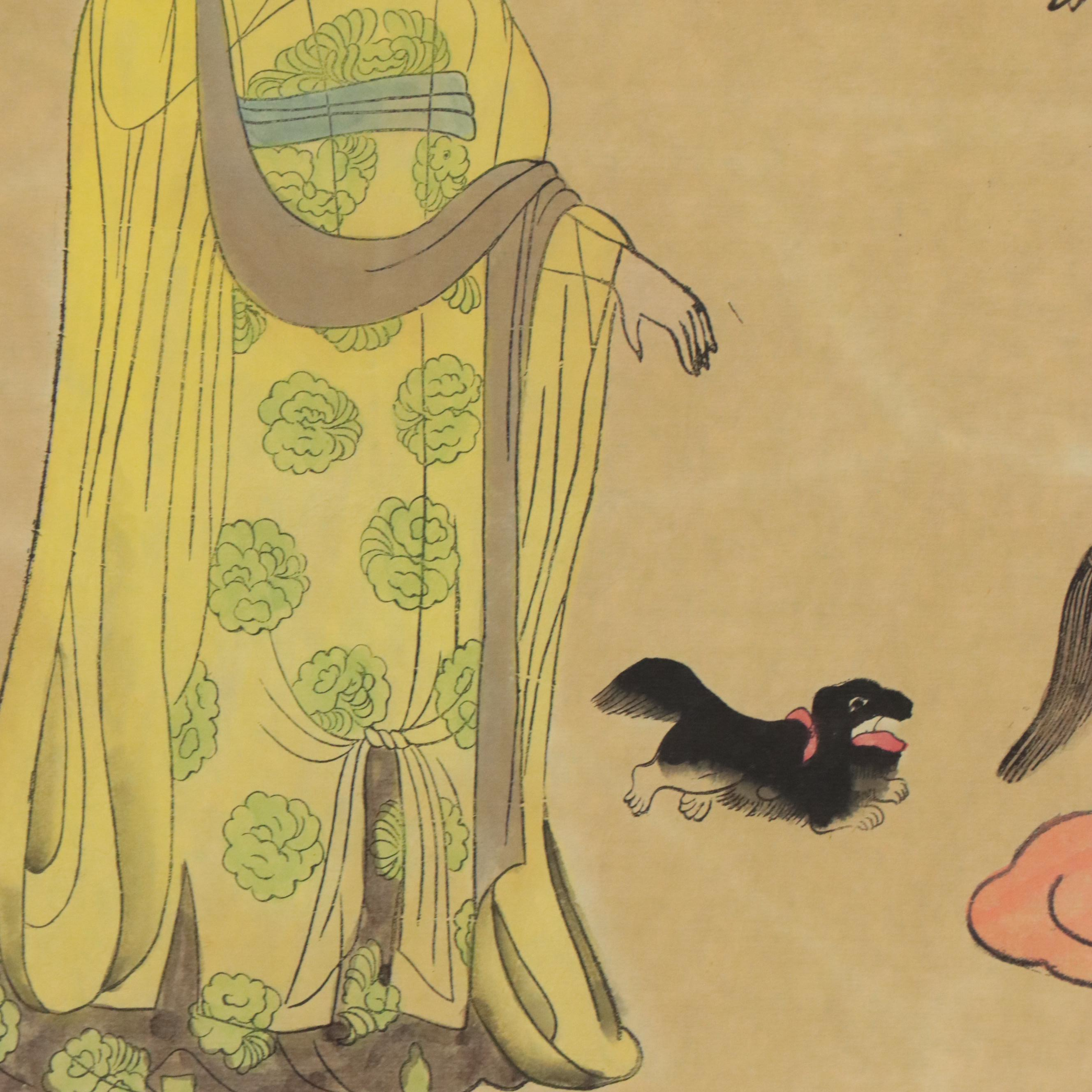 Chinese School Gouache Painting of Women in Hanfu Garments