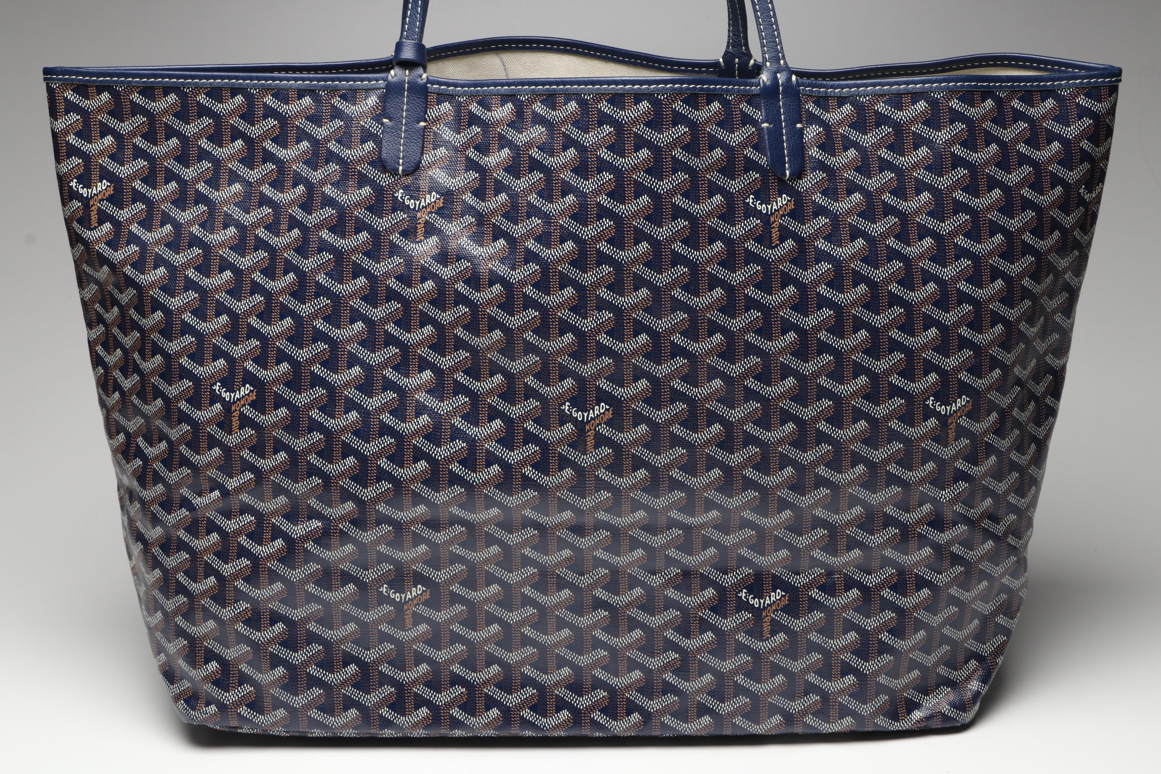 Goyard Saint Louis GM Tote and Pouch in Blue Goyardine Canvas with Calfskin Trim