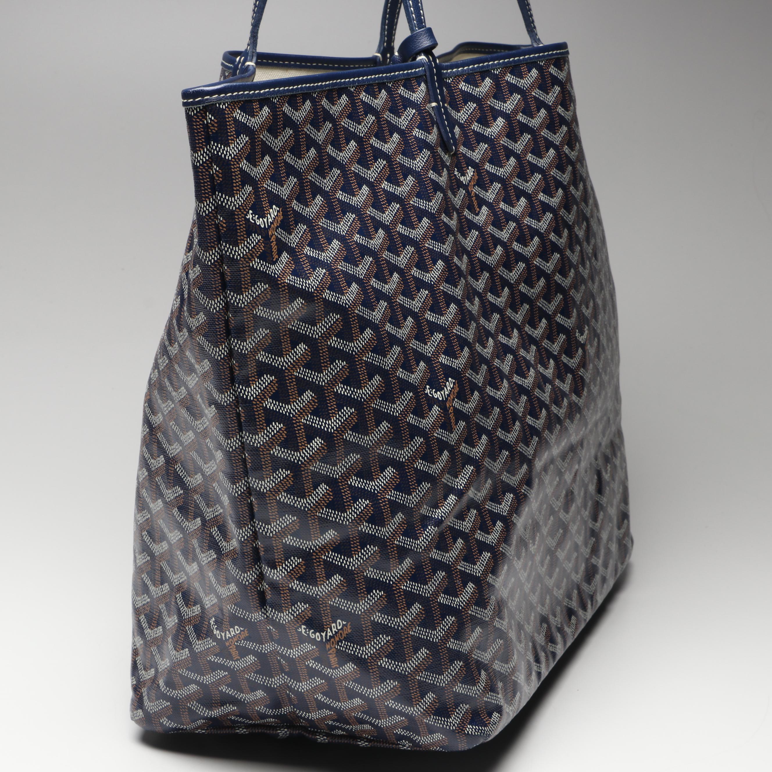 Goyard Saint Louis GM Tote and Pouch in Blue Goyardine Canvas with Calfskin Trim