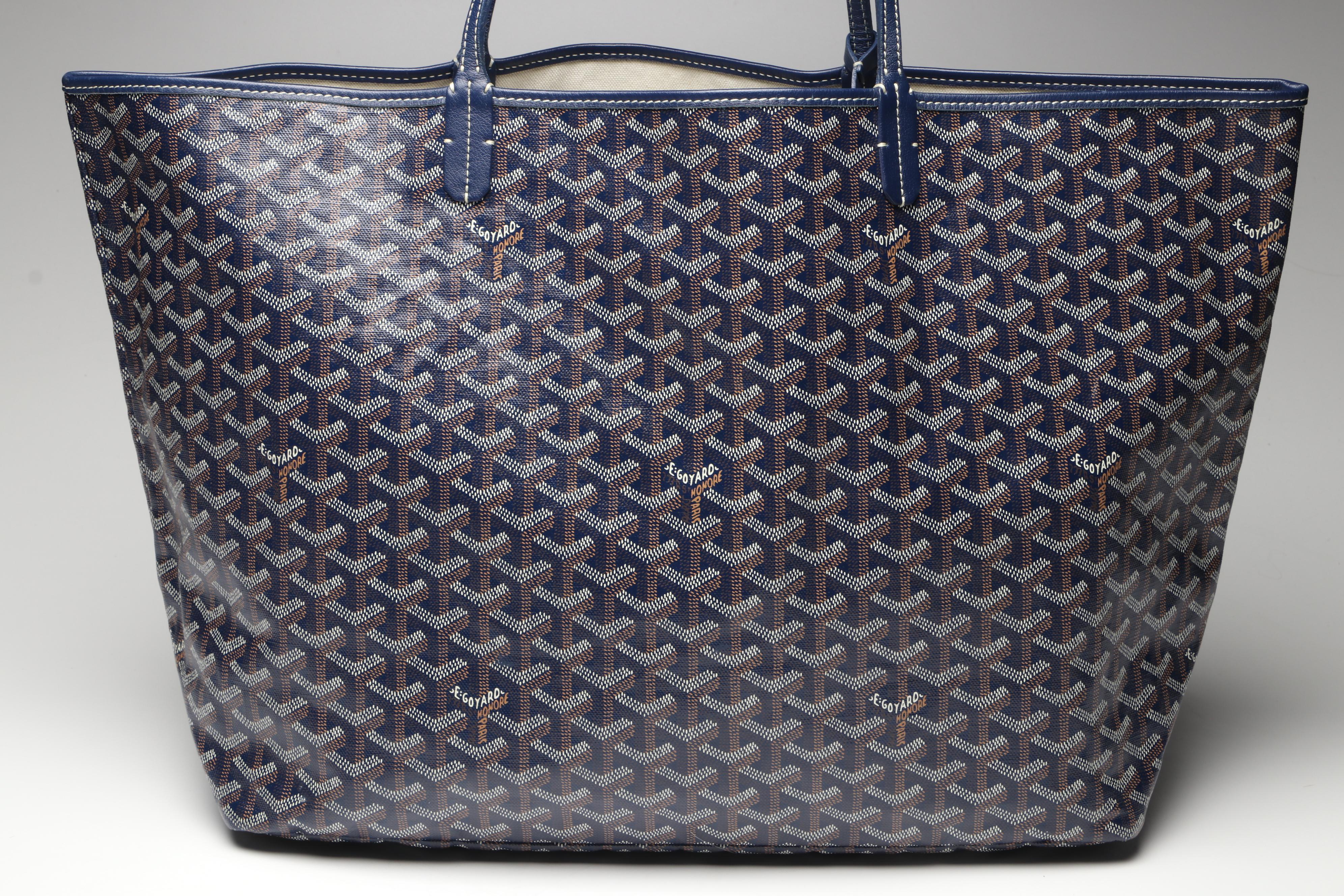 Goyard Saint Louis GM Tote and Pouch in Blue Goyardine Canvas with Calfskin Trim