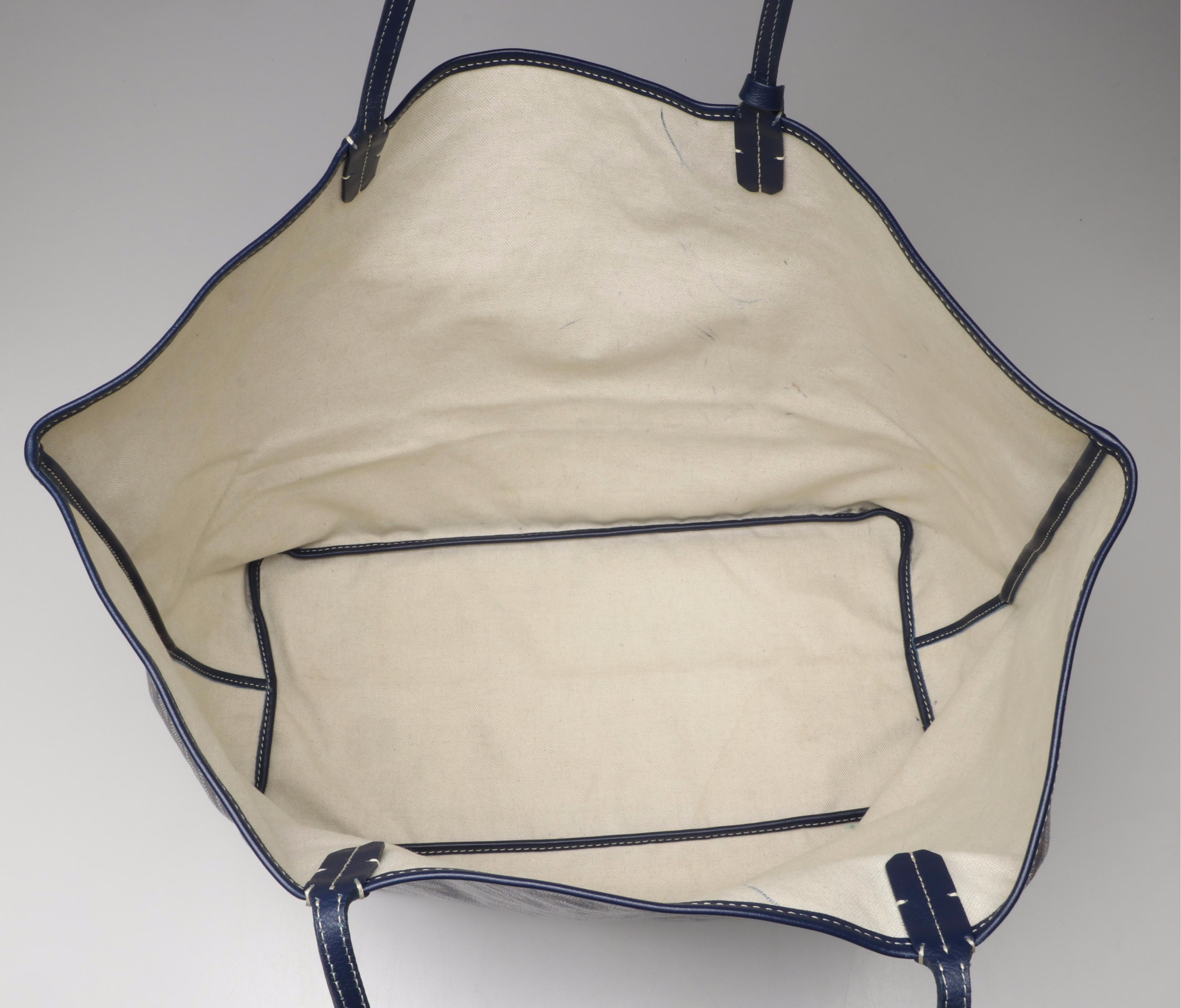 Goyard Saint Louis GM Tote and Pouch in Blue Goyardine Canvas with Calfskin Trim