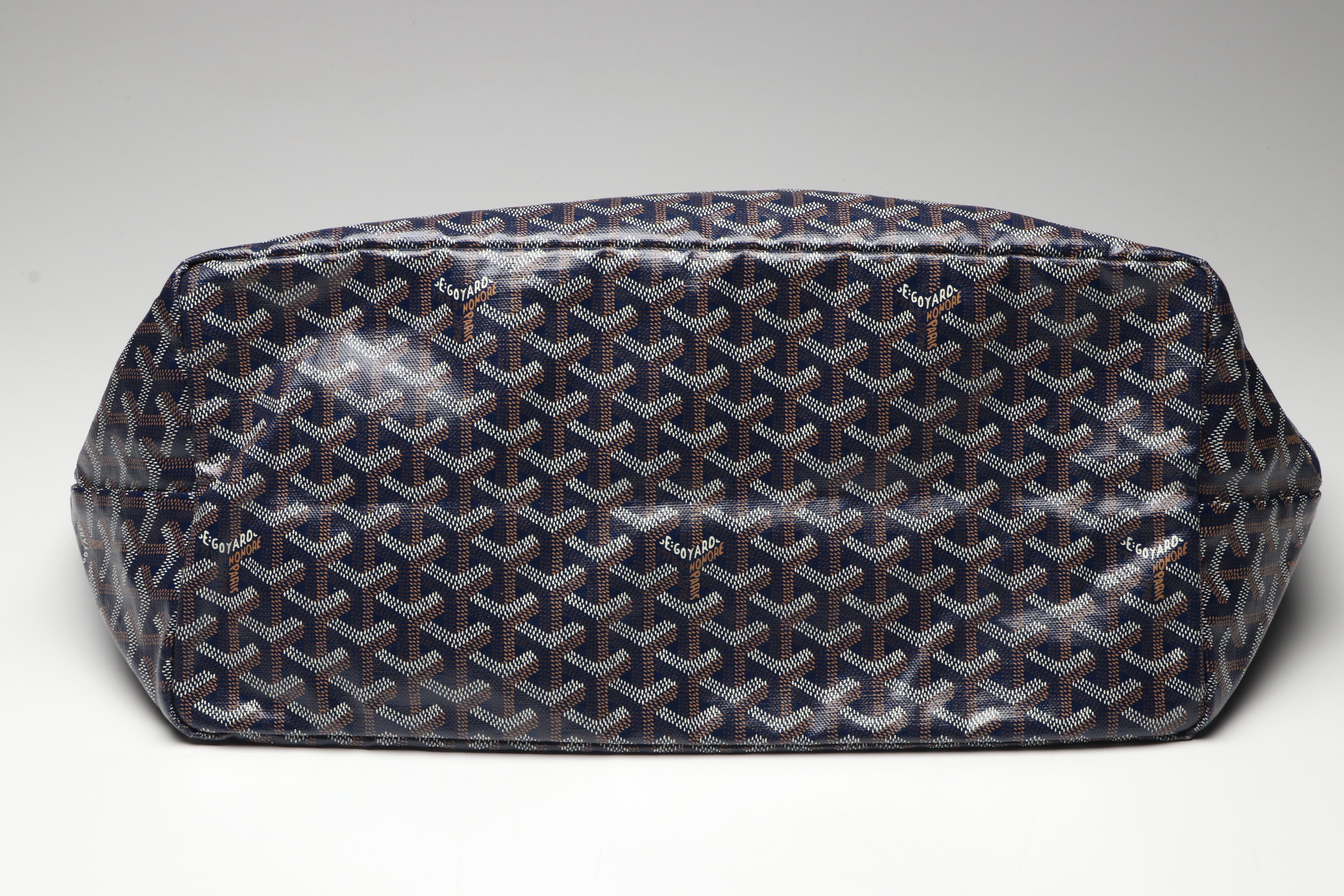 Goyard Saint Louis GM Tote and Pouch in Blue Goyardine Canvas with Calfskin Trim