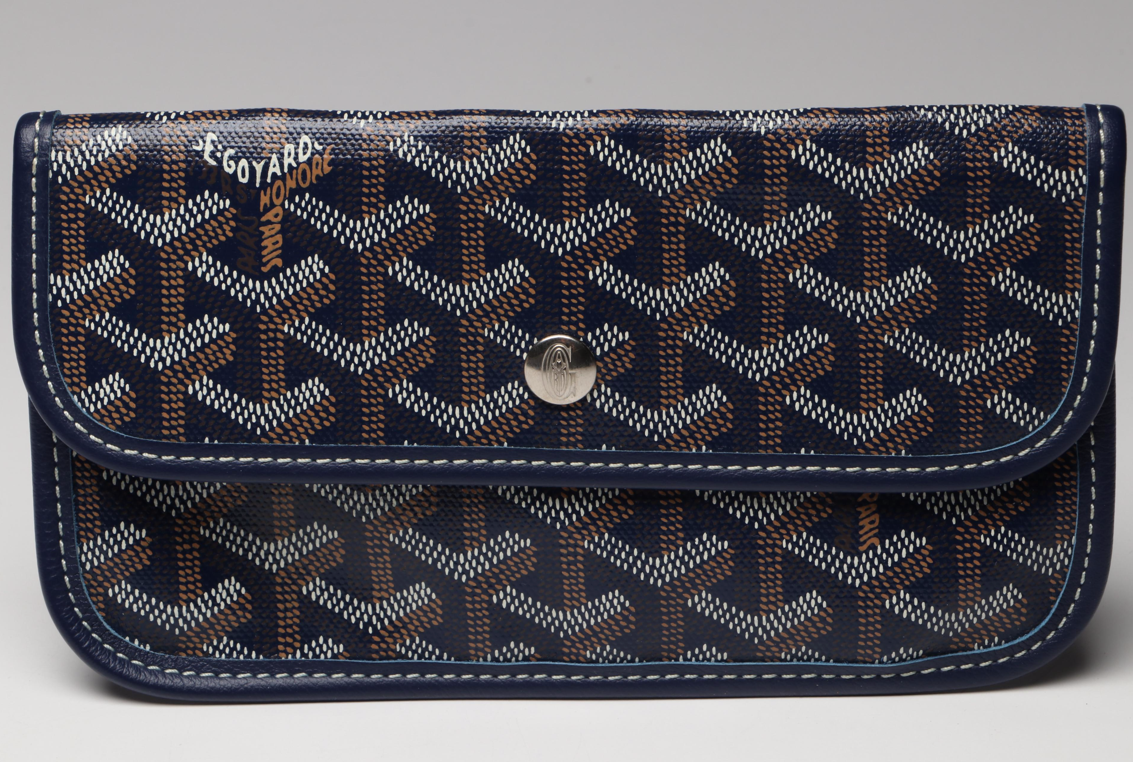 Goyard Saint Louis GM Tote and Pouch in Blue Goyardine Canvas with Calfskin Trim
