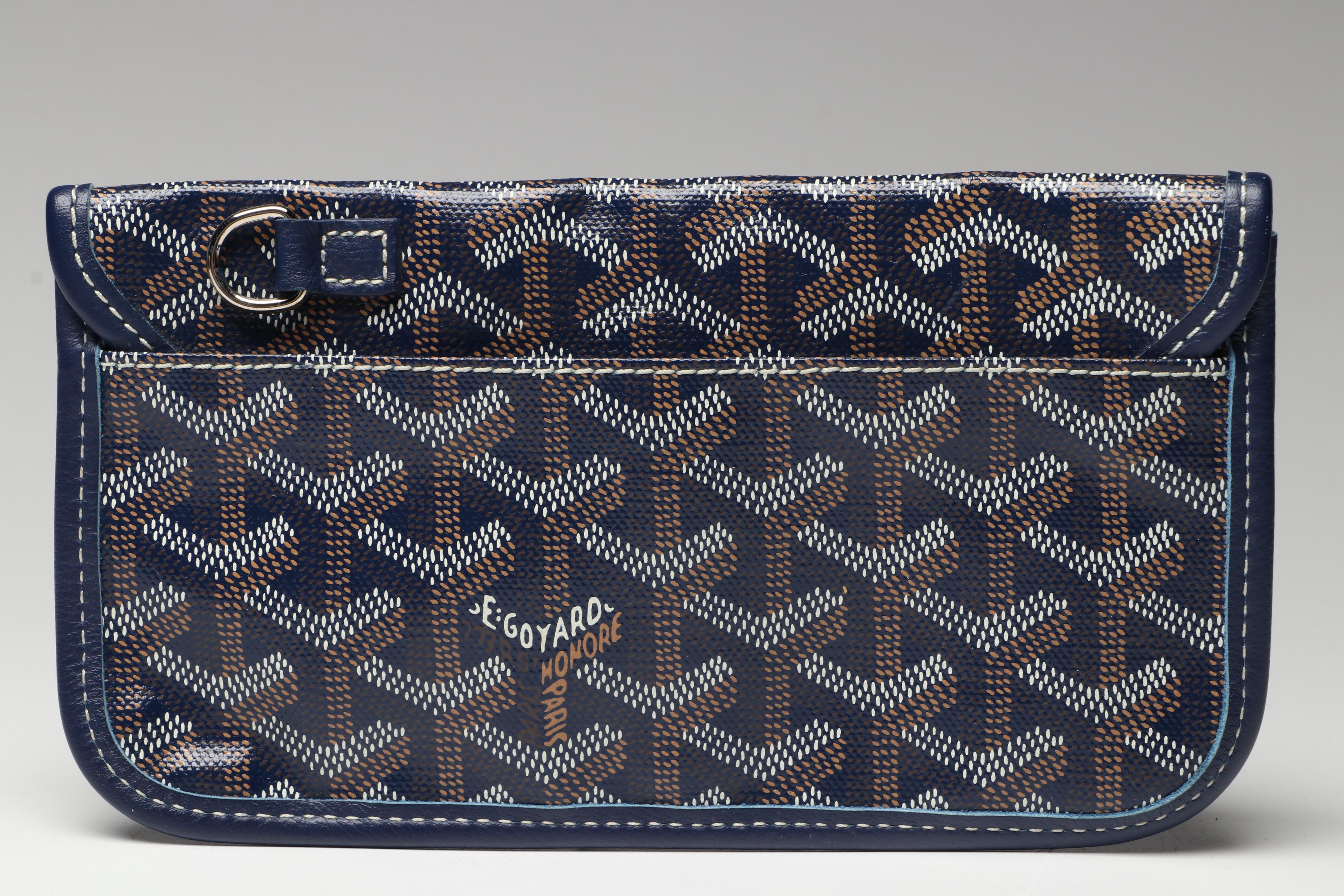 Goyard Saint Louis GM Tote and Pouch in Blue Goyardine Canvas with Calfskin Trim
