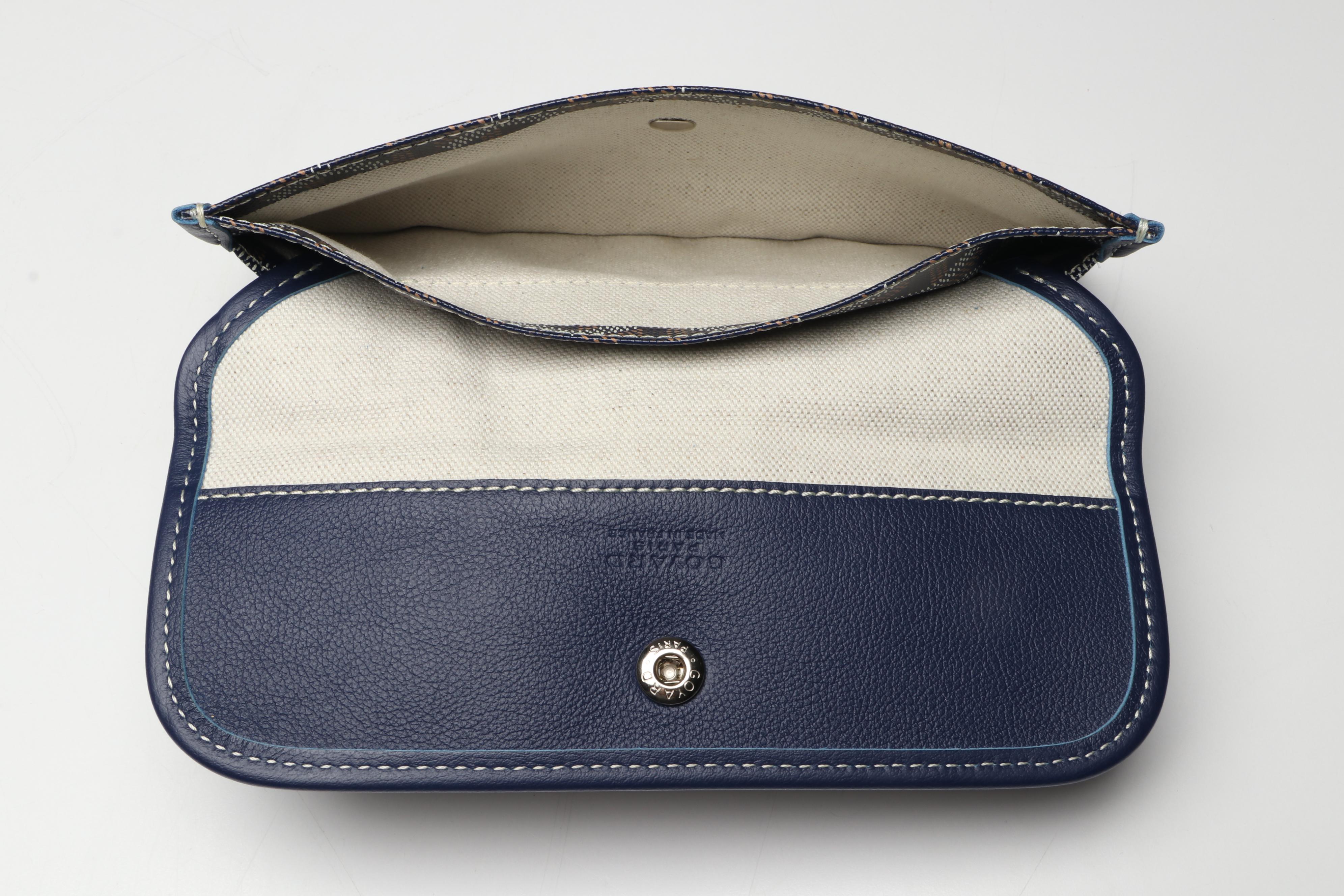 Goyard Saint Louis GM Tote and Pouch in Blue Goyardine Canvas with Calfskin Trim