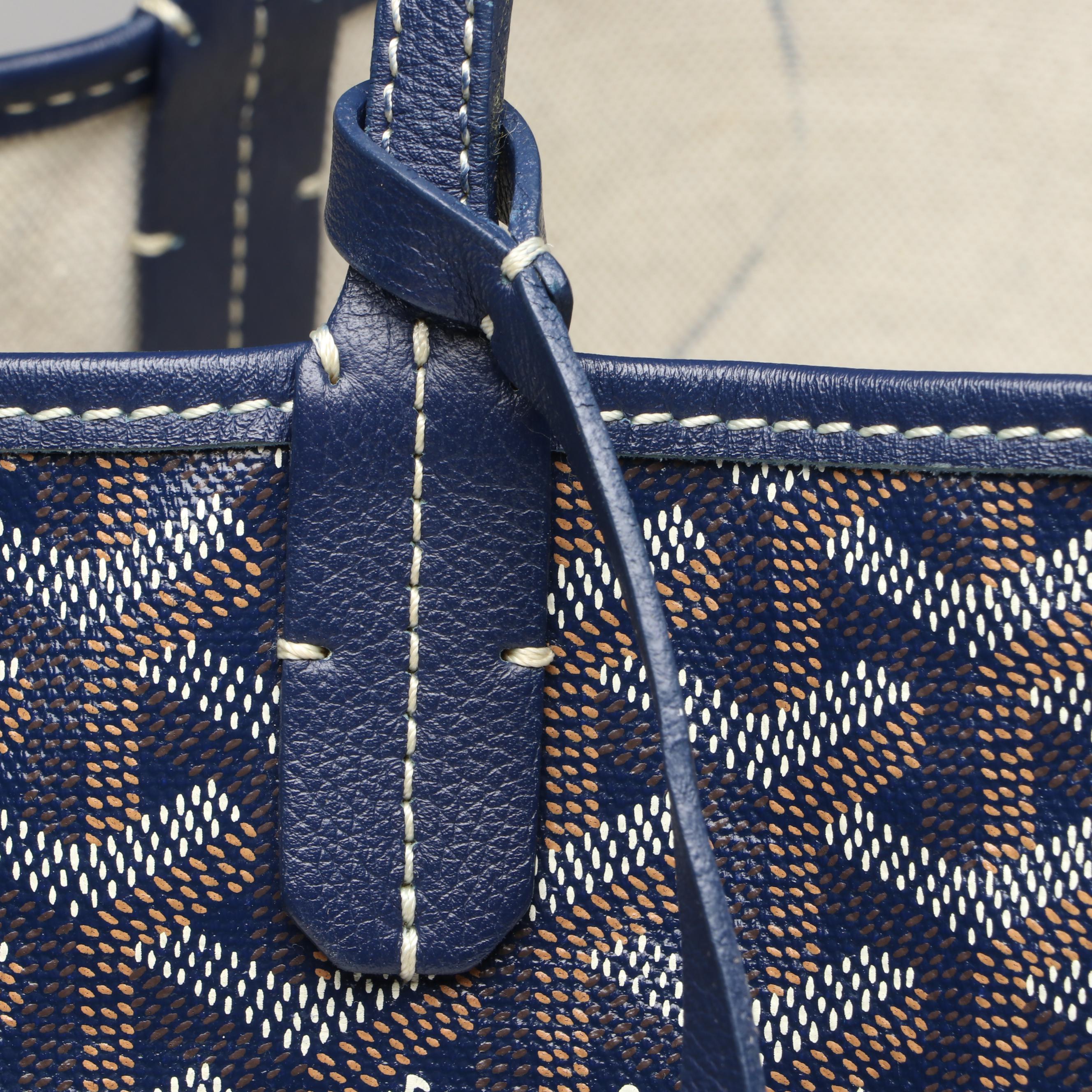 Goyard Saint Louis GM Tote and Pouch in Blue Goyardine Canvas with Calfskin Trim