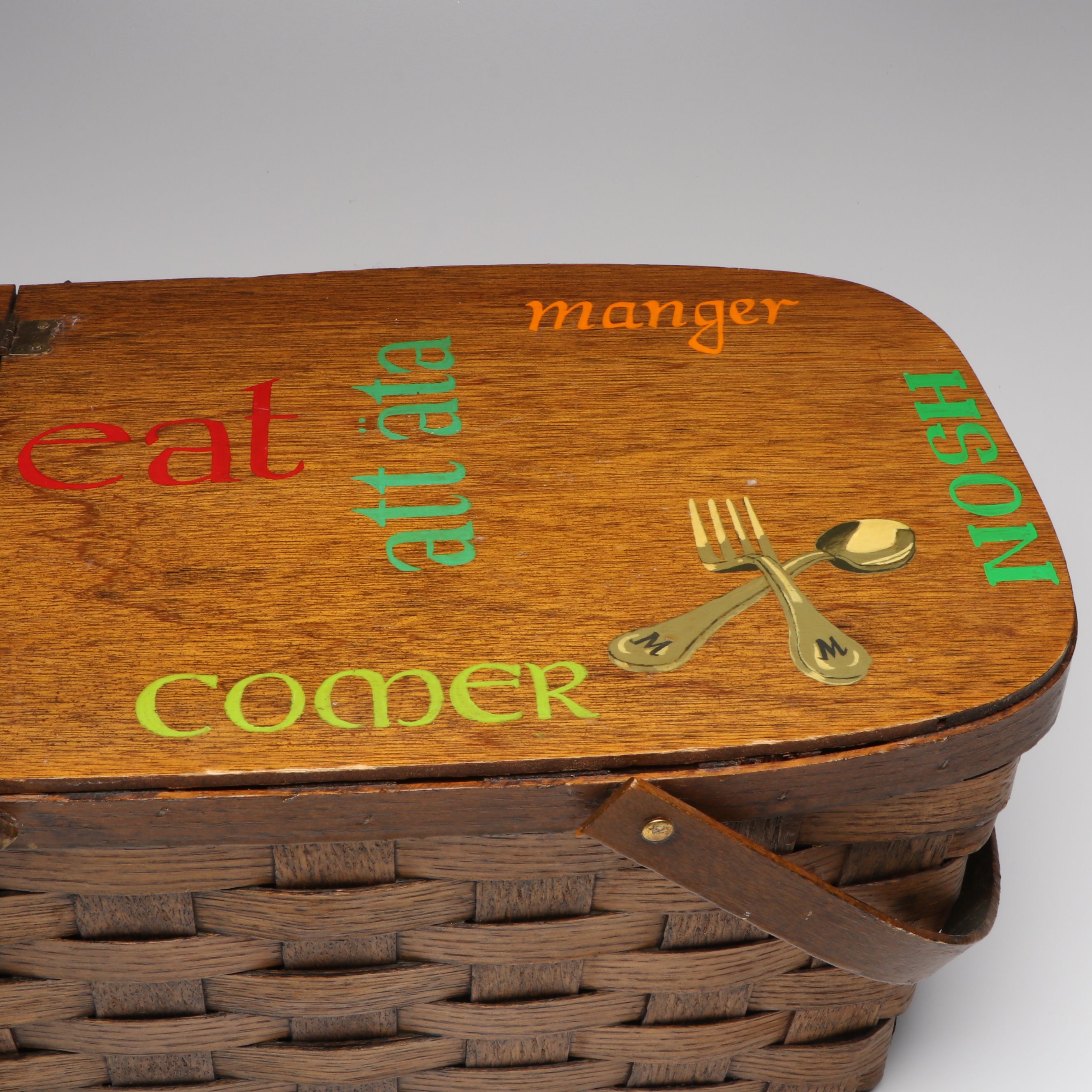 Hand-Painted Wooden Picnic Basket