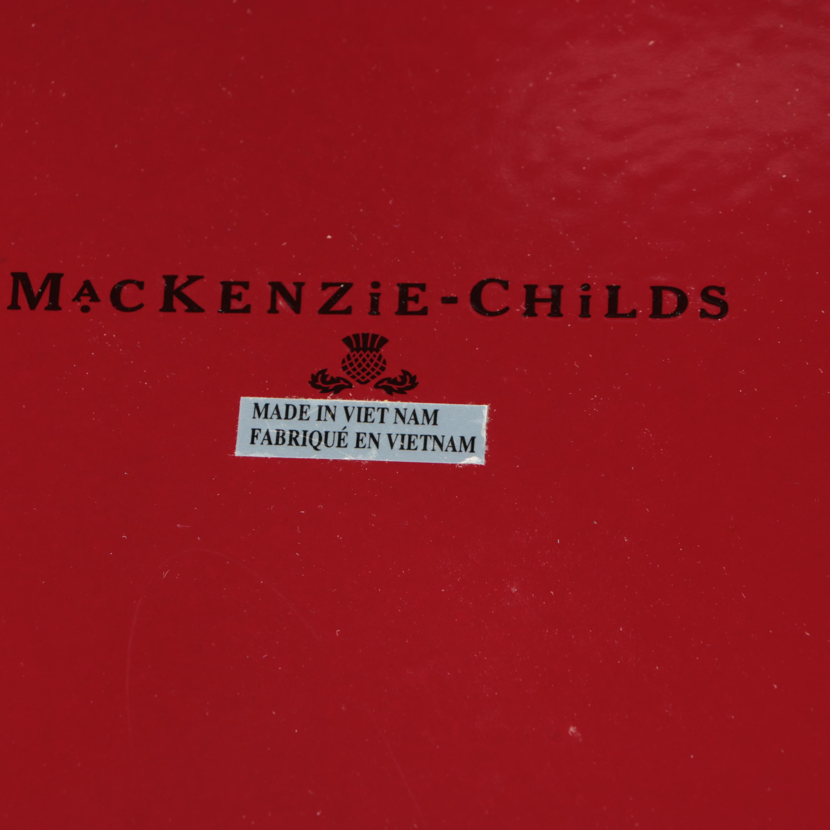 MacKenzie-Childs Tartan Bow Pillow and Large Oval Wicker Serving Tray