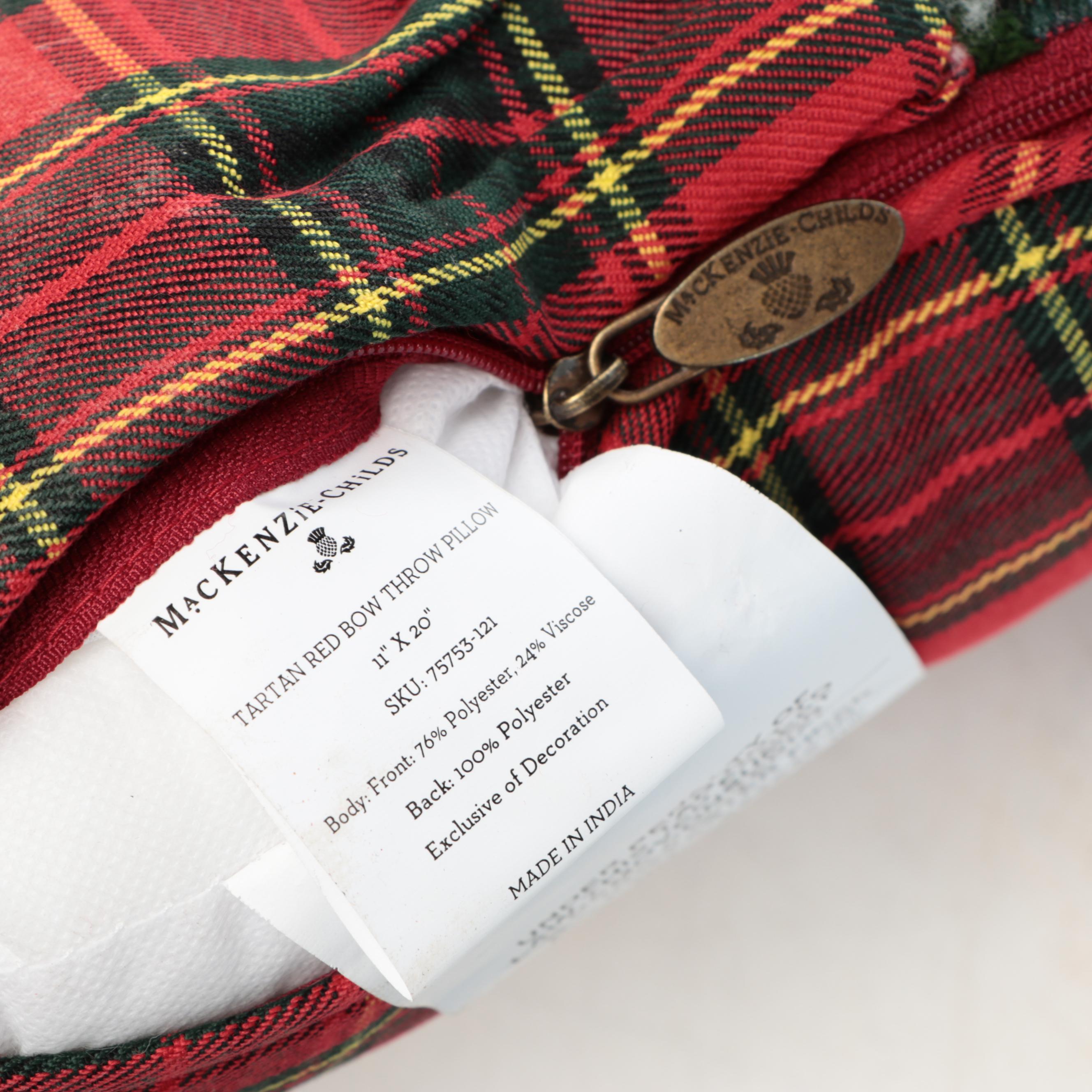 MacKenzie-Childs Tartan Bow Pillow and Large Oval Wicker Serving Tray