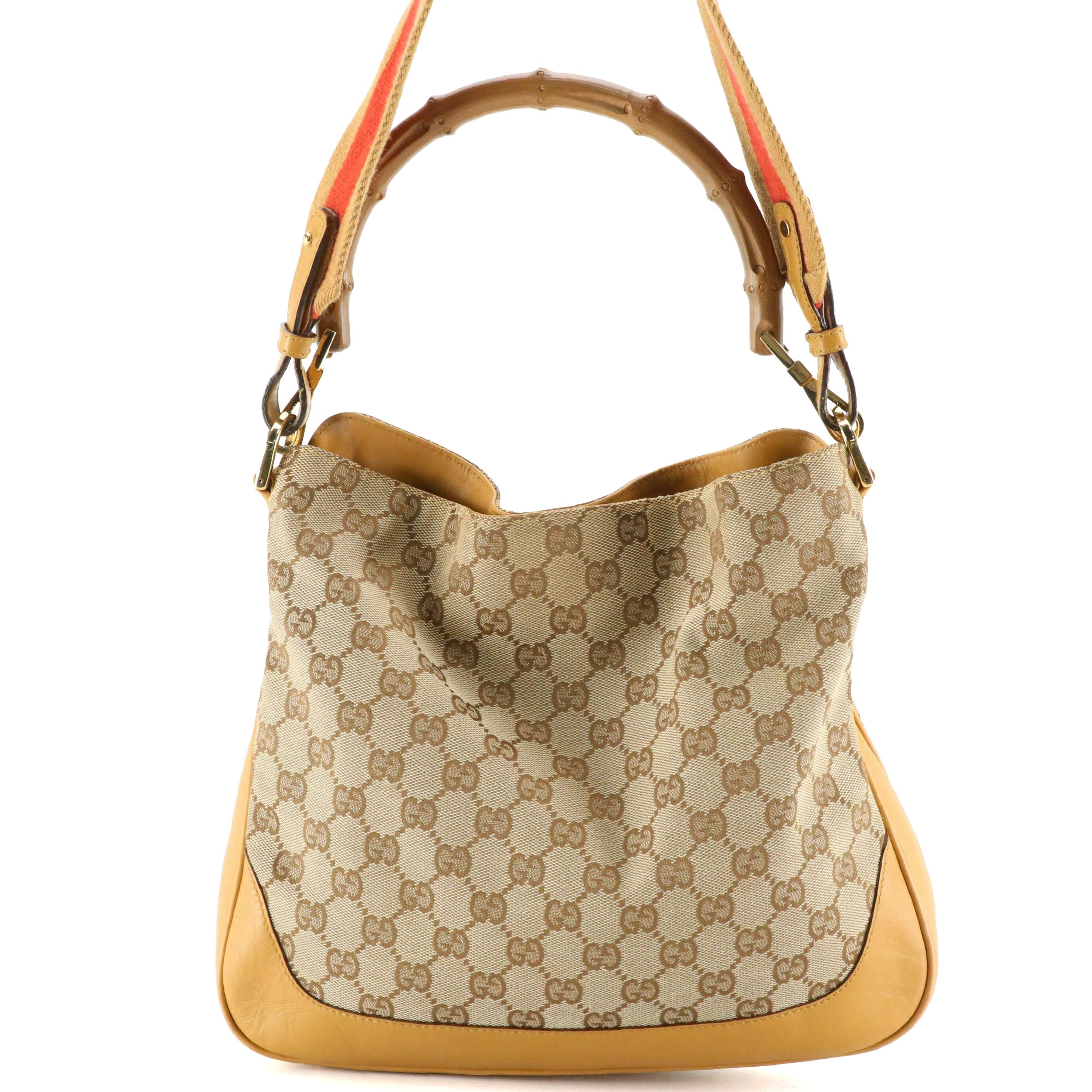 Gucci Bamboo GG Jacquard Canvas and Leather Two-Way Bag with Web Strap