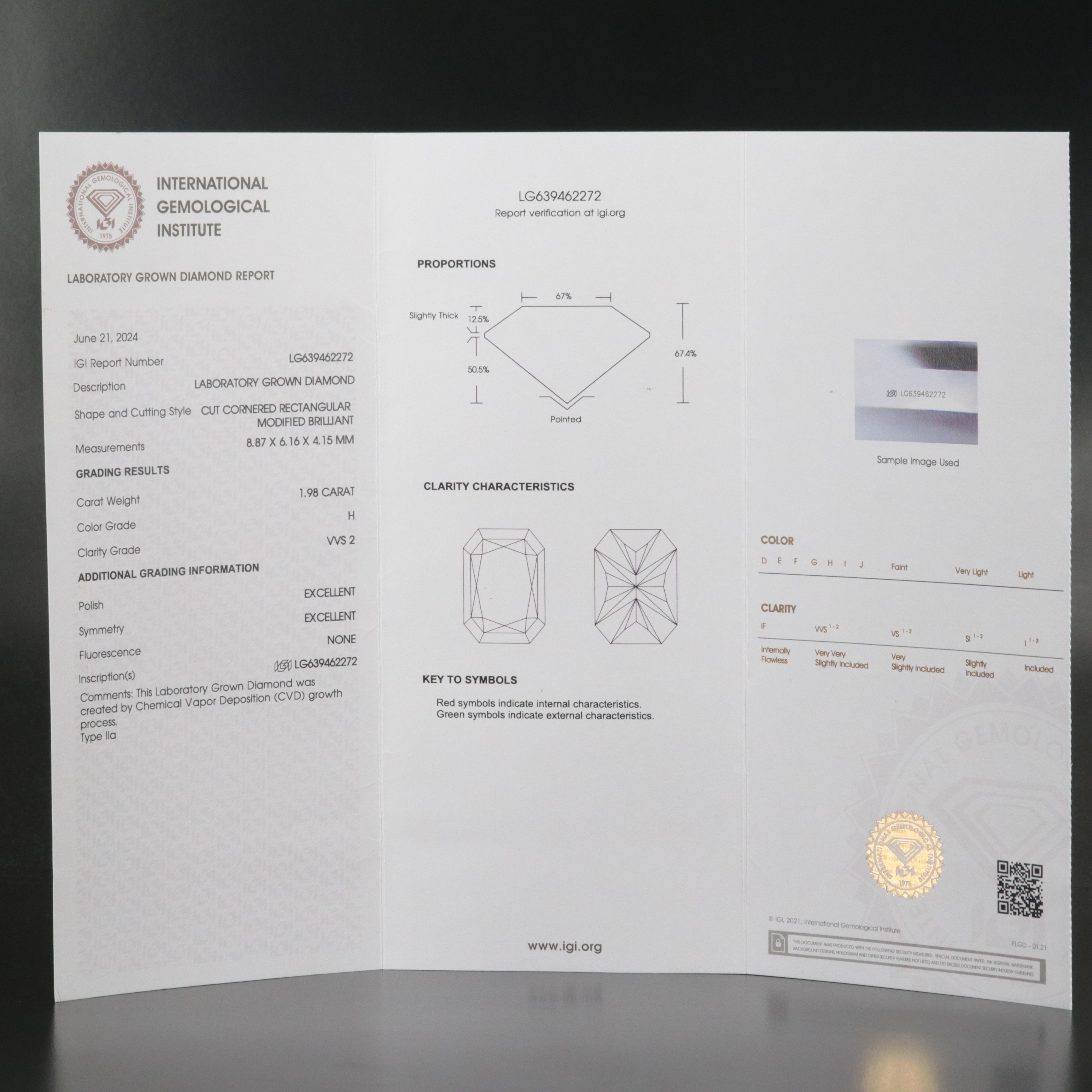 Loose 1.98 CT Lab Grown Diamond with IGI Report