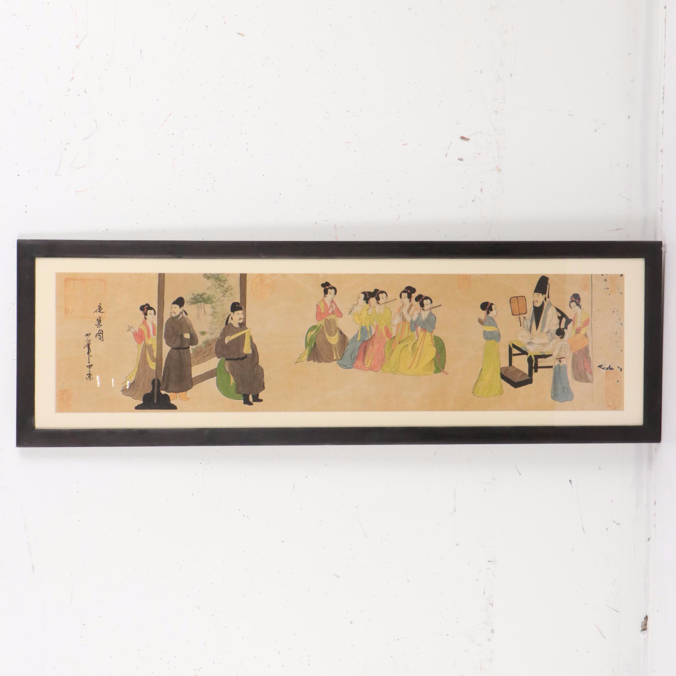 Chinese School Gouache Painting of Leisure Scene