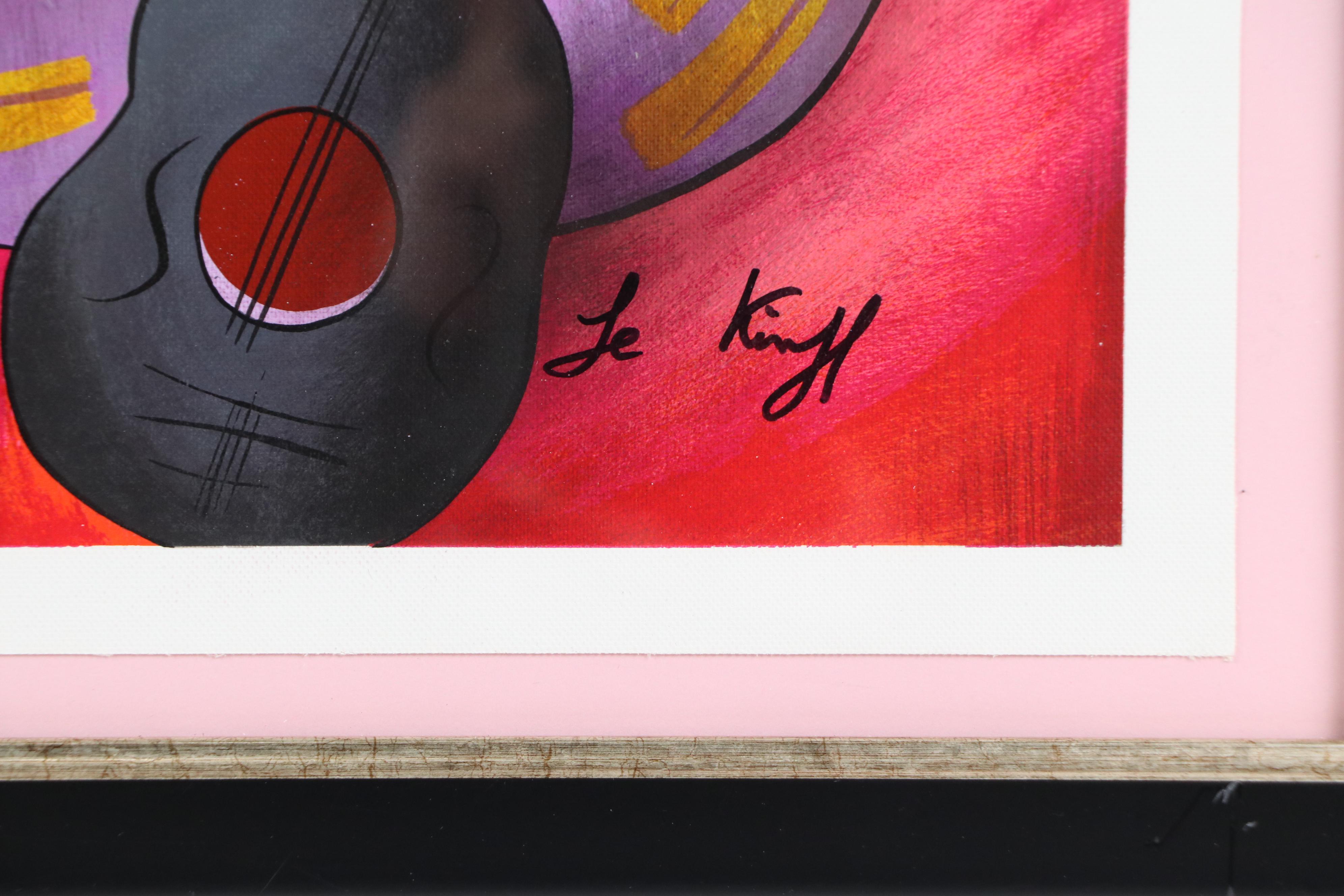 Linda Le Kinff Serigraph "Woman with Guitar & Flower"