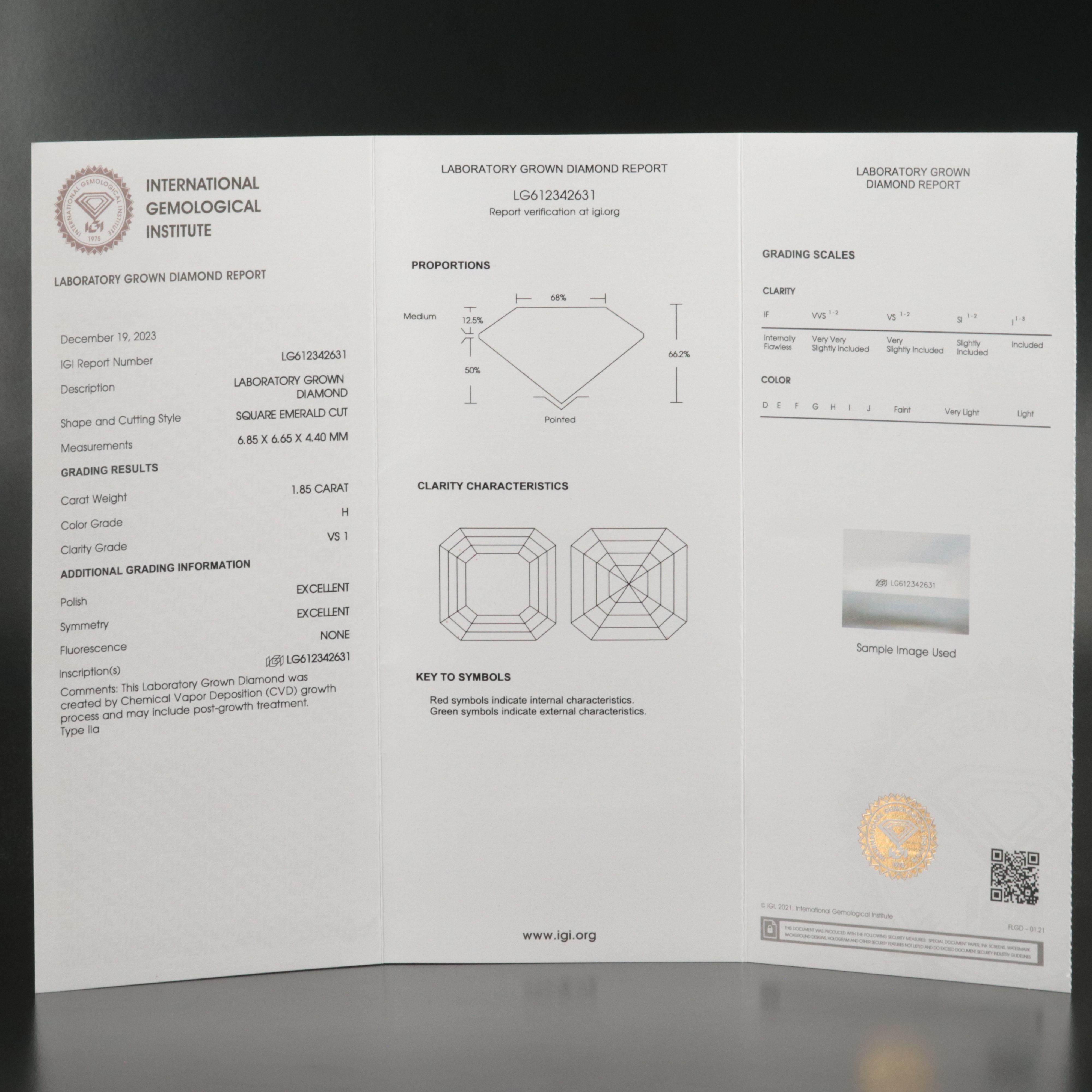 Loose 1.85 CT Lab Grown Diamond with IGI Report