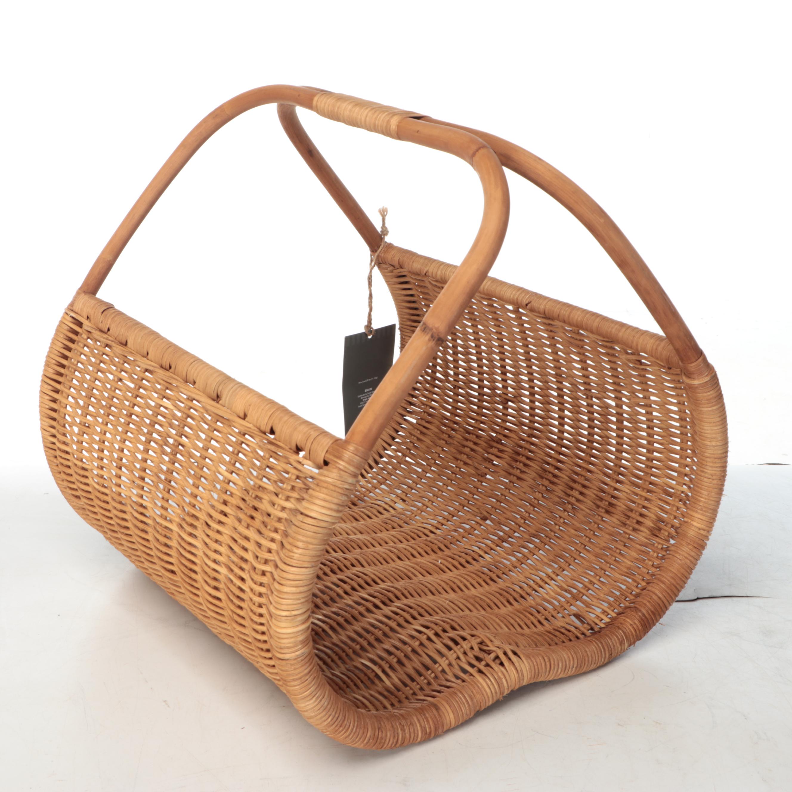 Contemporary Woven Rattan Magazine Rack with Handmade Christmas Quilt