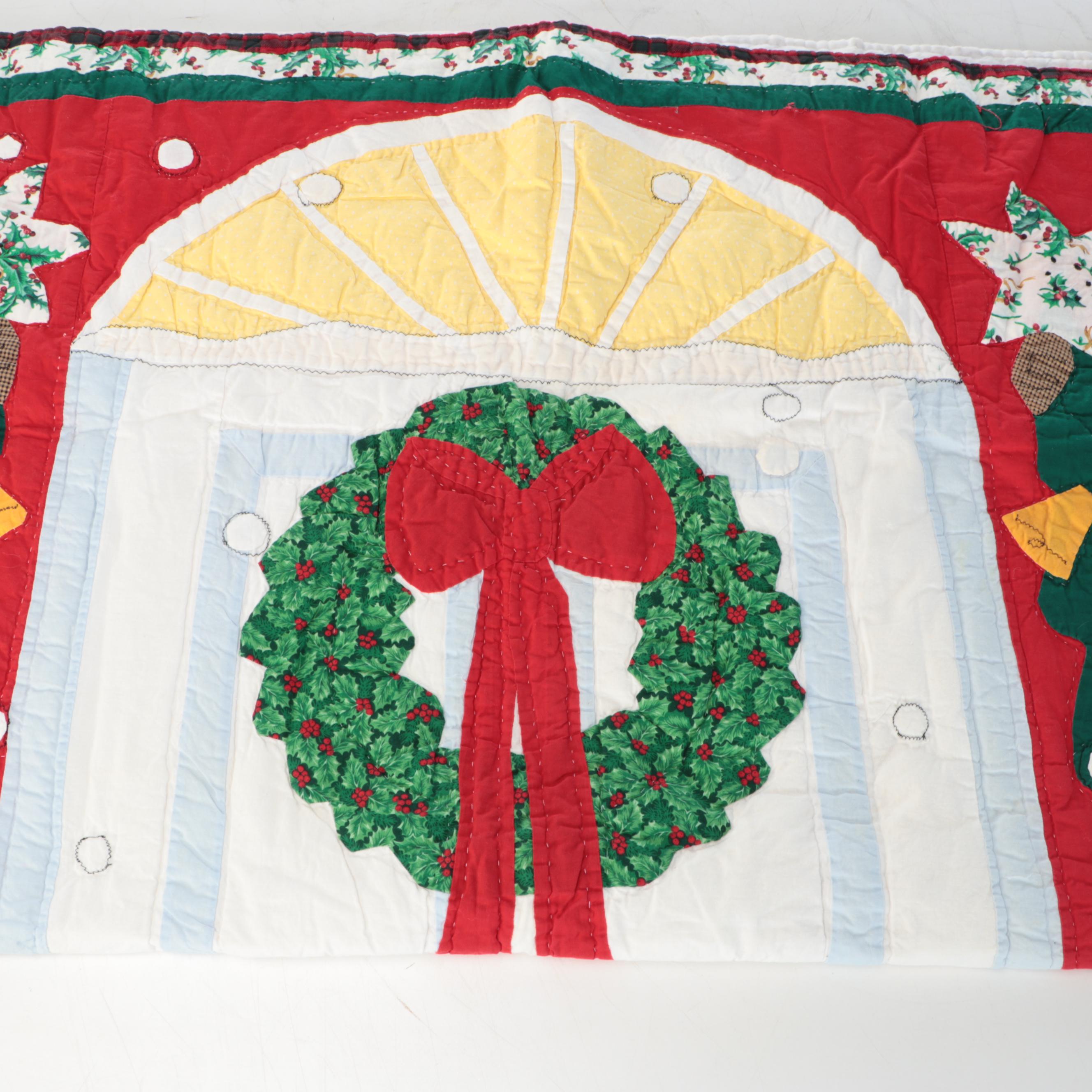 Contemporary Woven Rattan Magazine Rack with Handmade Christmas Quilt