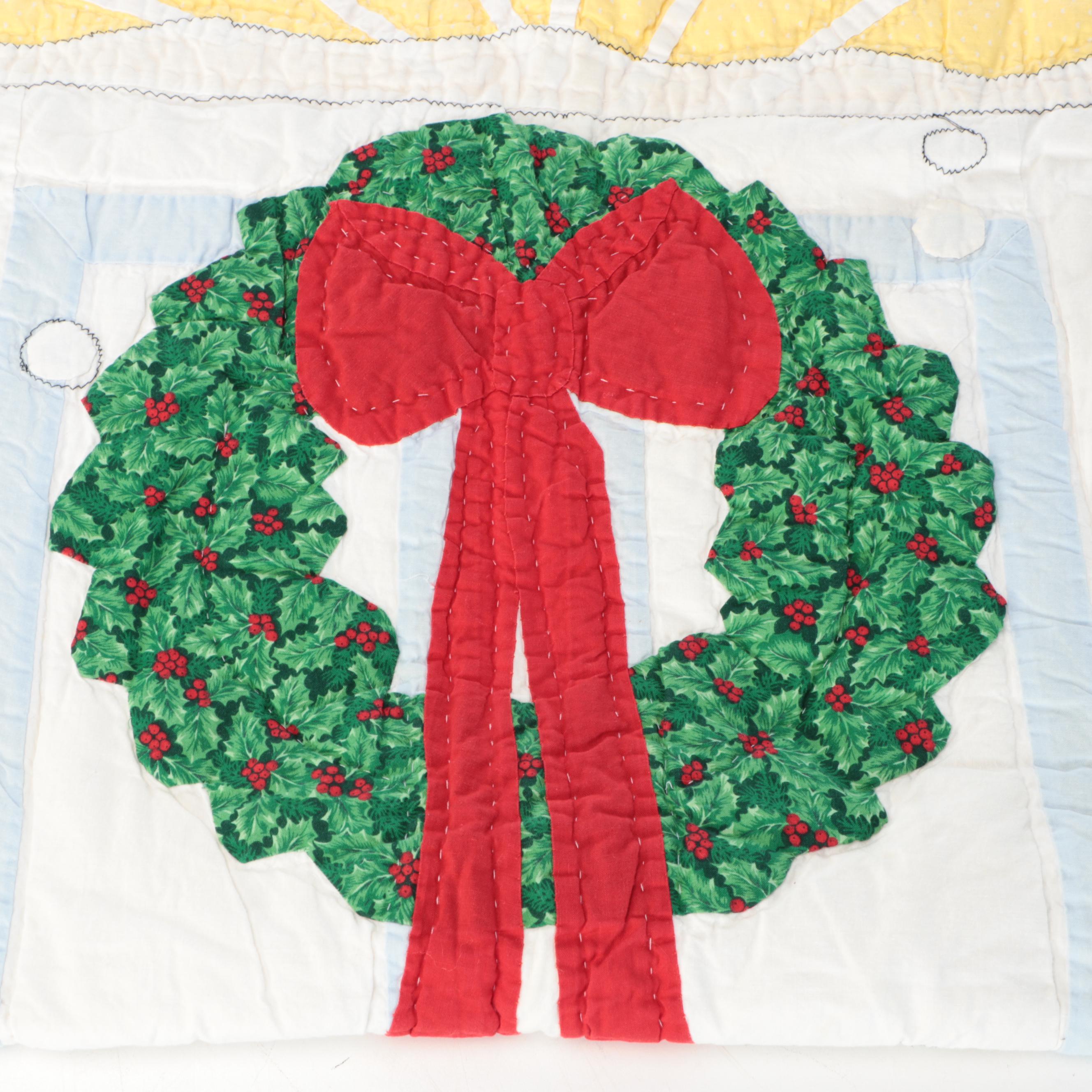 Contemporary Woven Rattan Magazine Rack with Handmade Christmas Quilt