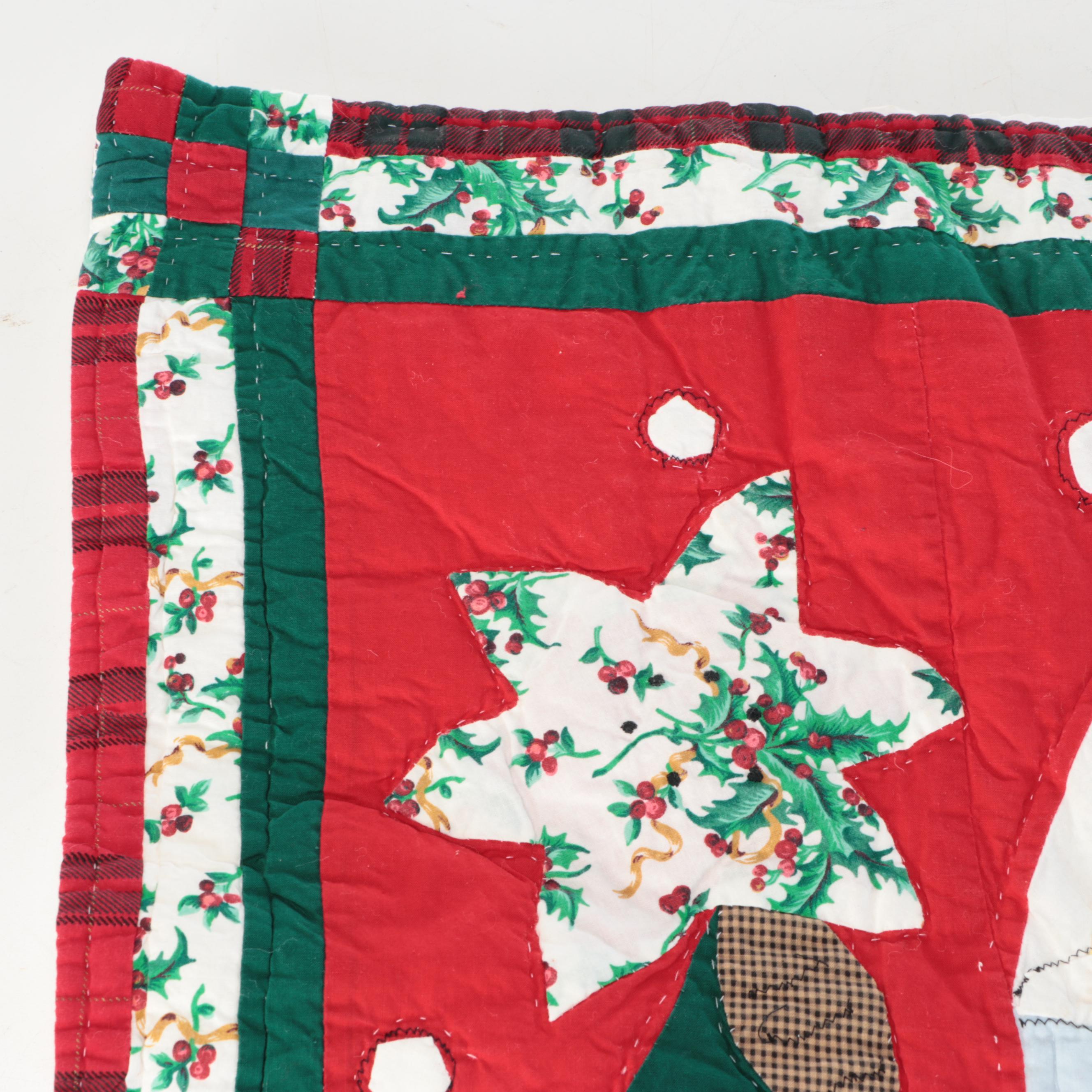 Contemporary Woven Rattan Magazine Rack with Handmade Christmas Quilt