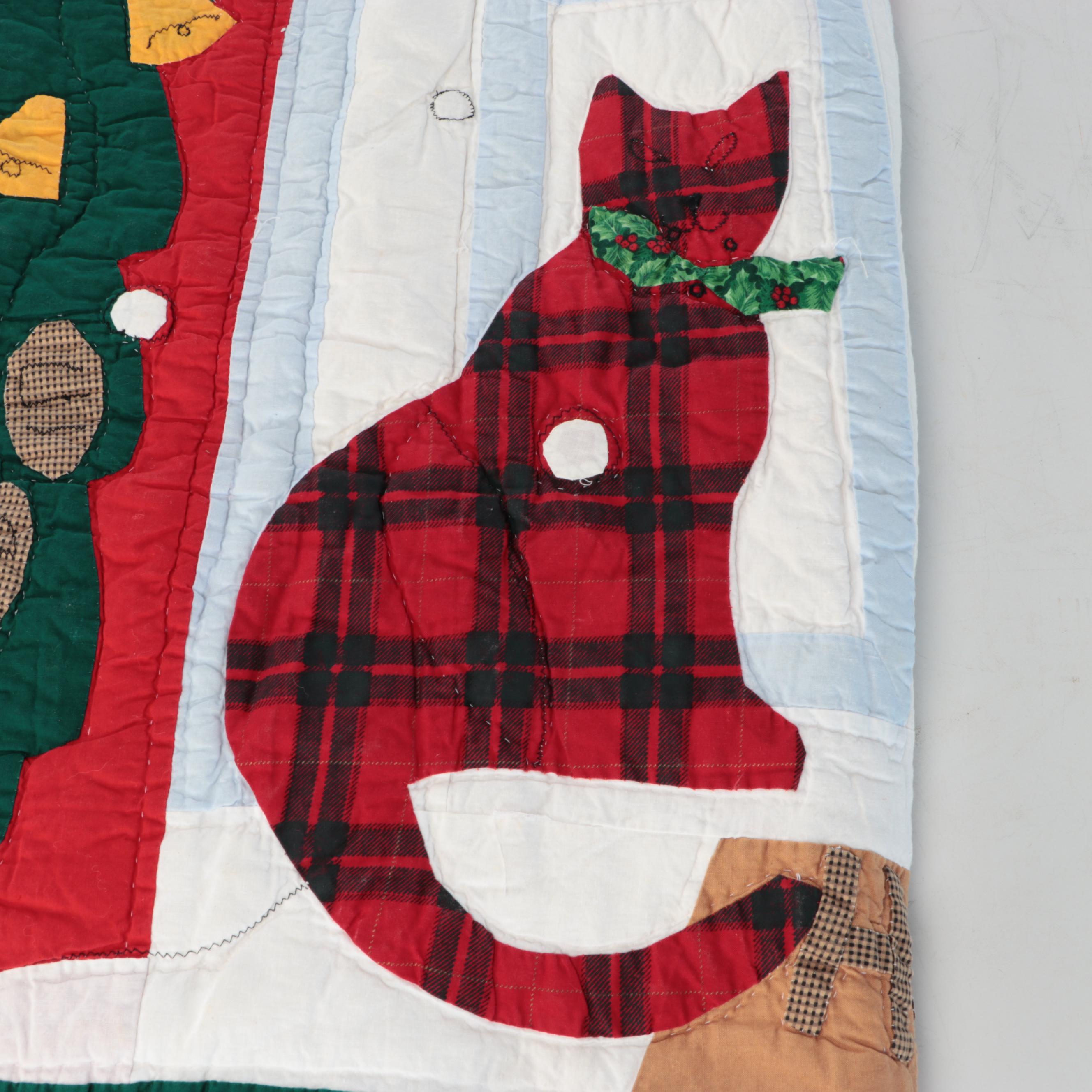 Contemporary Woven Rattan Magazine Rack with Handmade Christmas Quilt