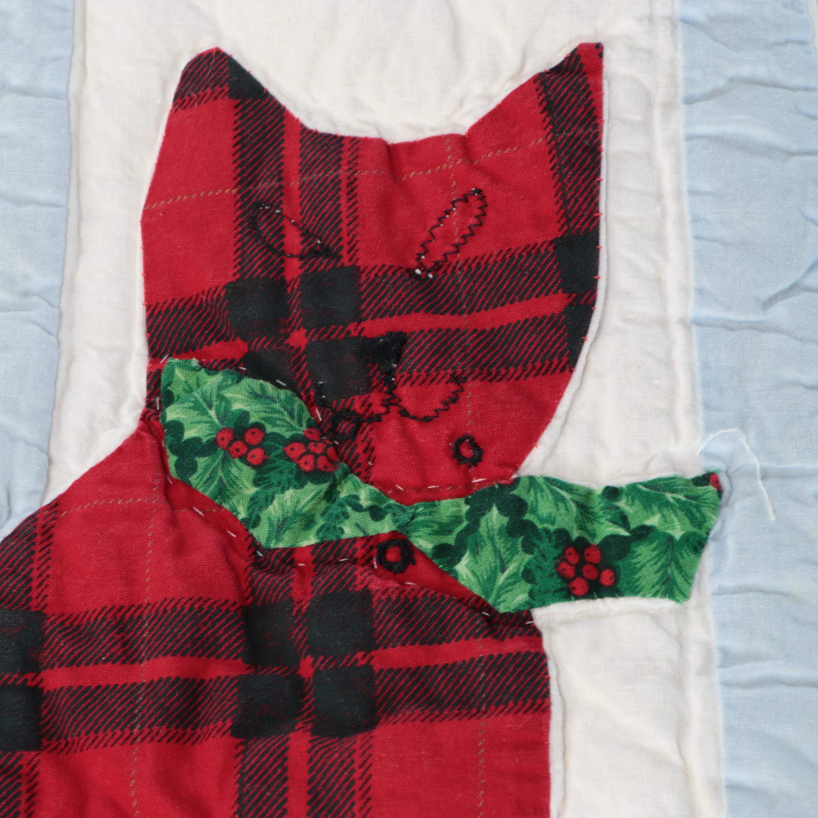 Contemporary Woven Rattan Magazine Rack with Handmade Christmas Quilt