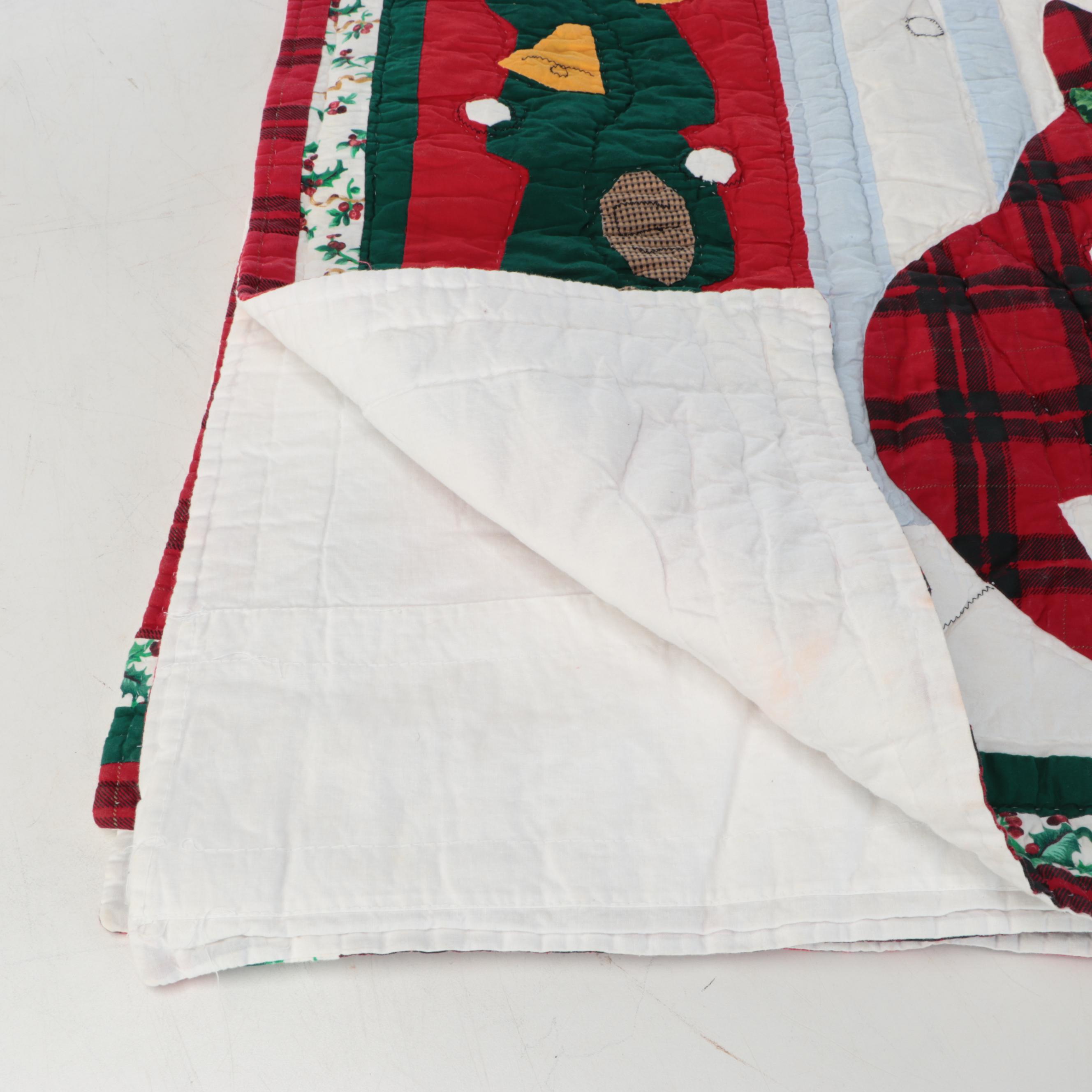 Contemporary Woven Rattan Magazine Rack with Handmade Christmas Quilt