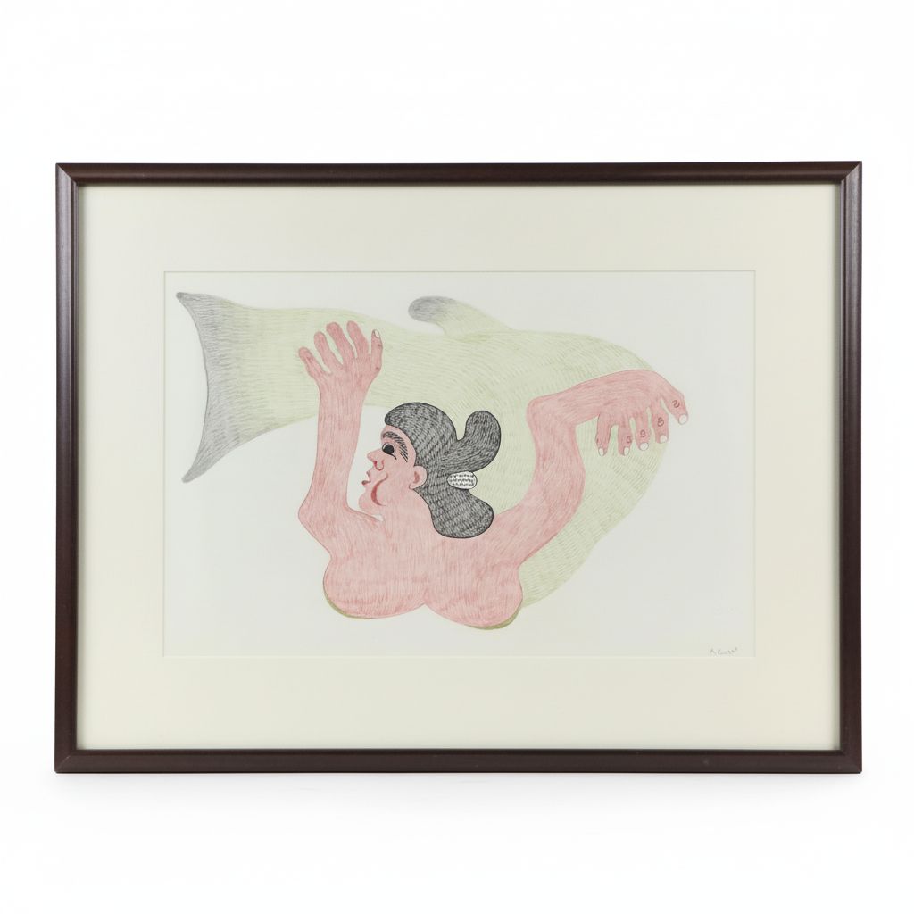 Pitaloosie Saila Symbolist Lithograph of Figure and Fish