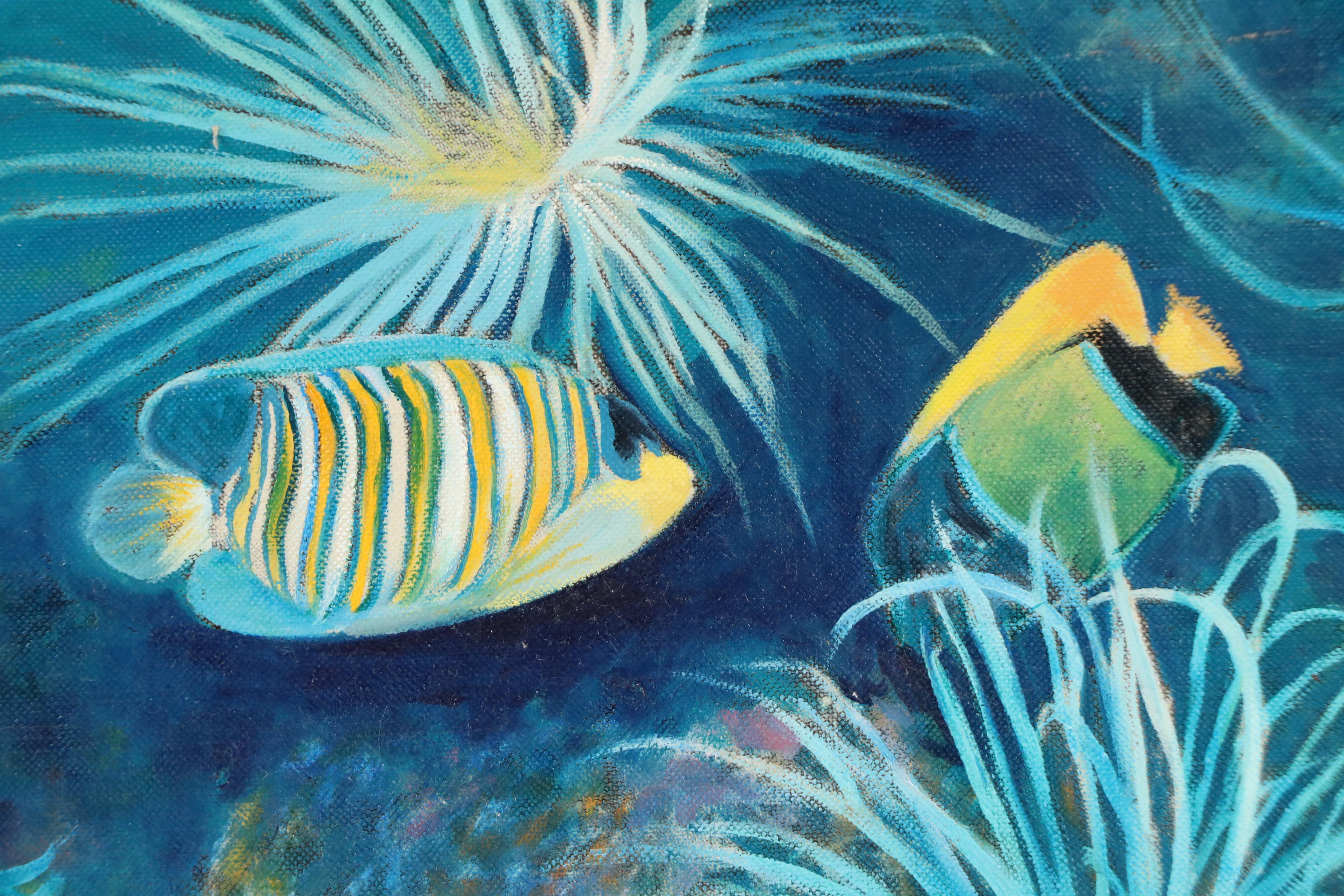 Jane Mabry Undersea Marine Oil Painting, Late 20th Century