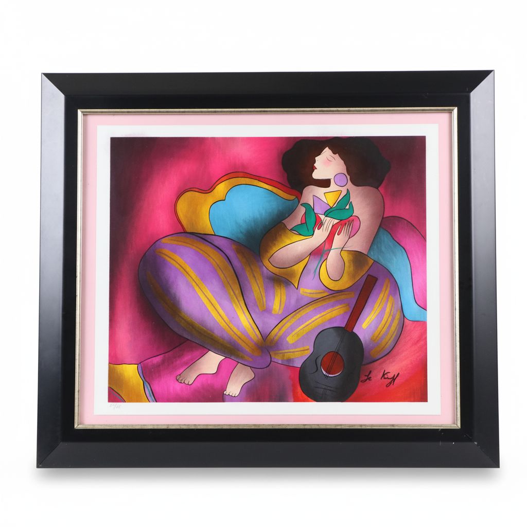 Linda Le Kinff Serigraph "Woman with Guitar & Flower"