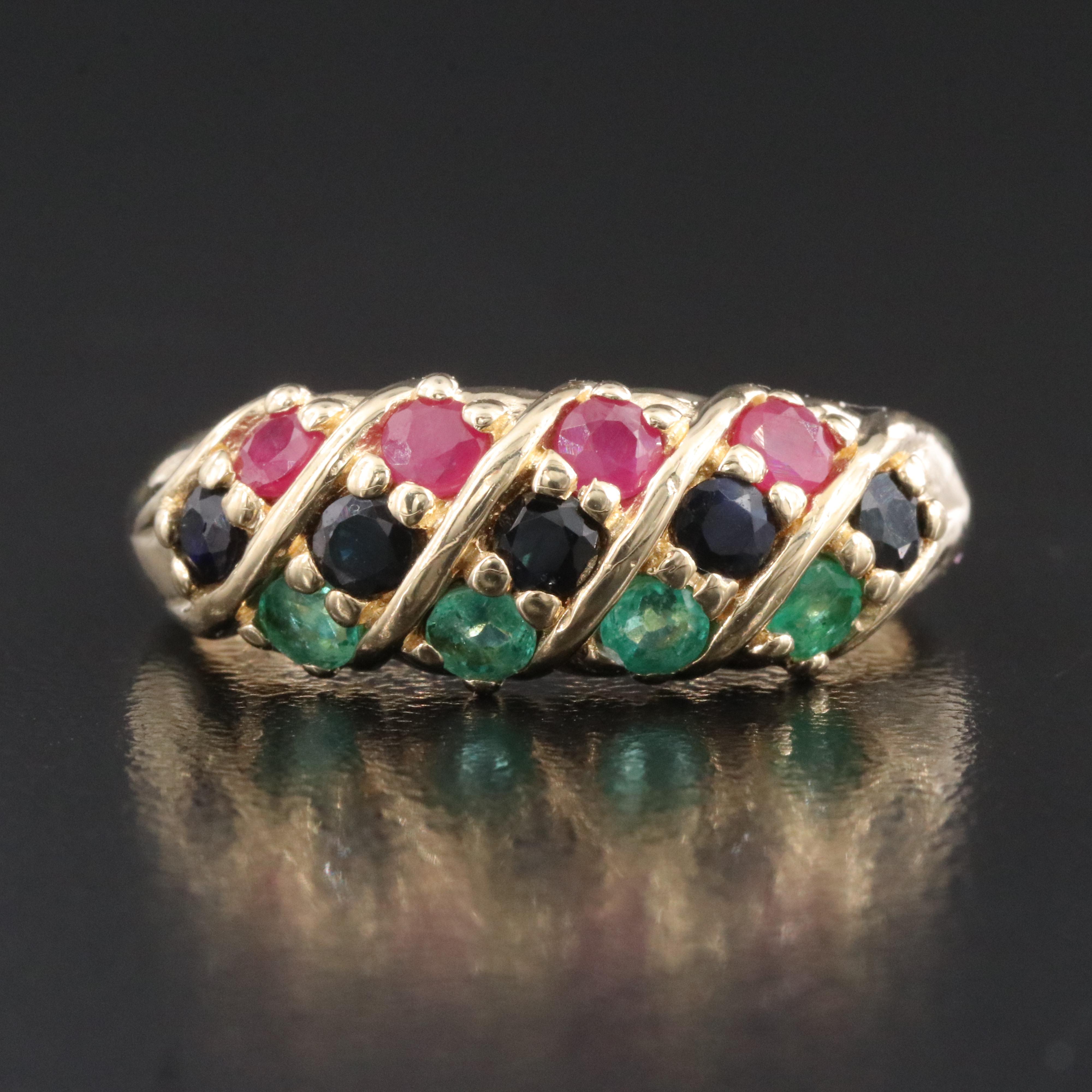 14K Ruby, Sapphire, and Emerald Ring