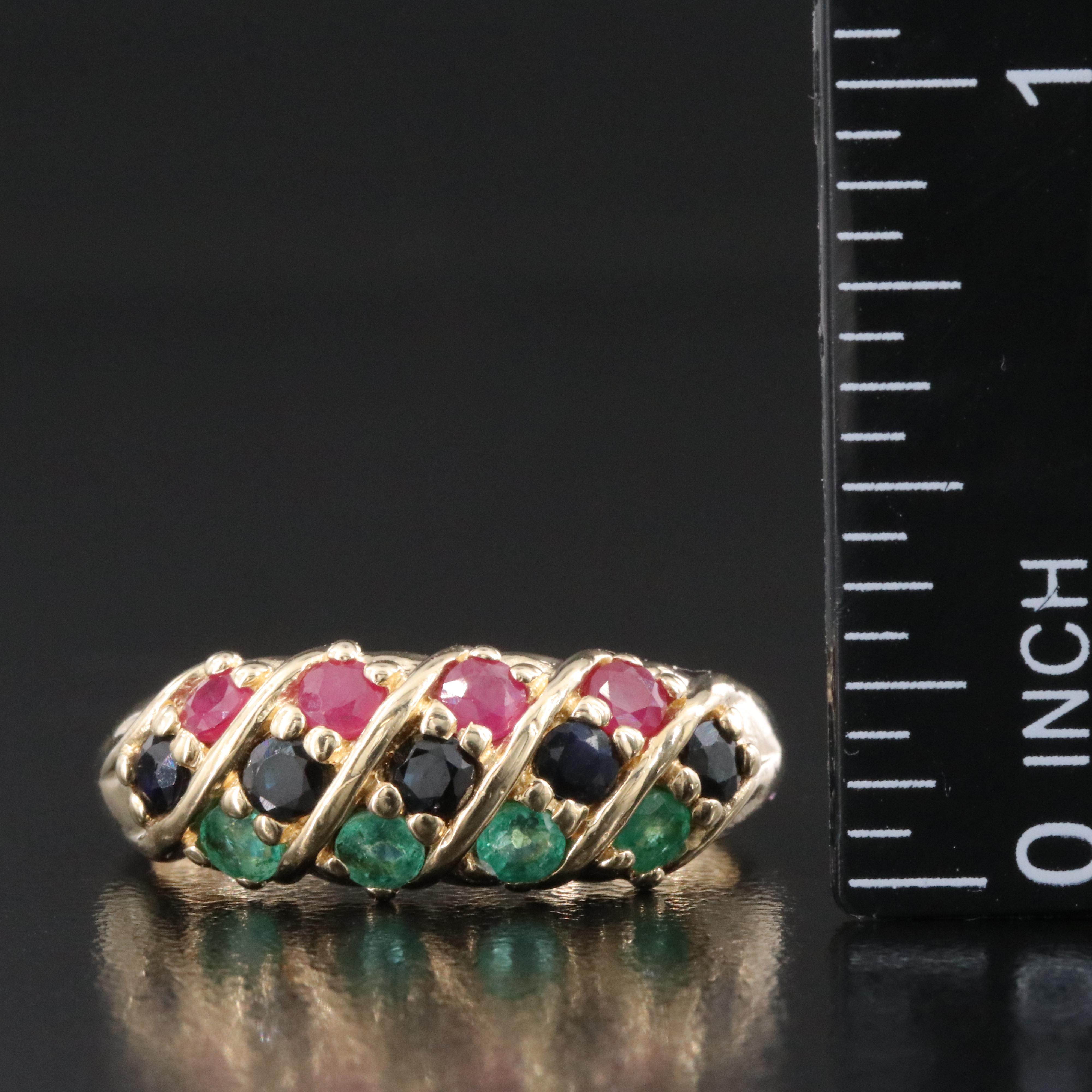 14K Ruby, Sapphire, and Emerald Ring