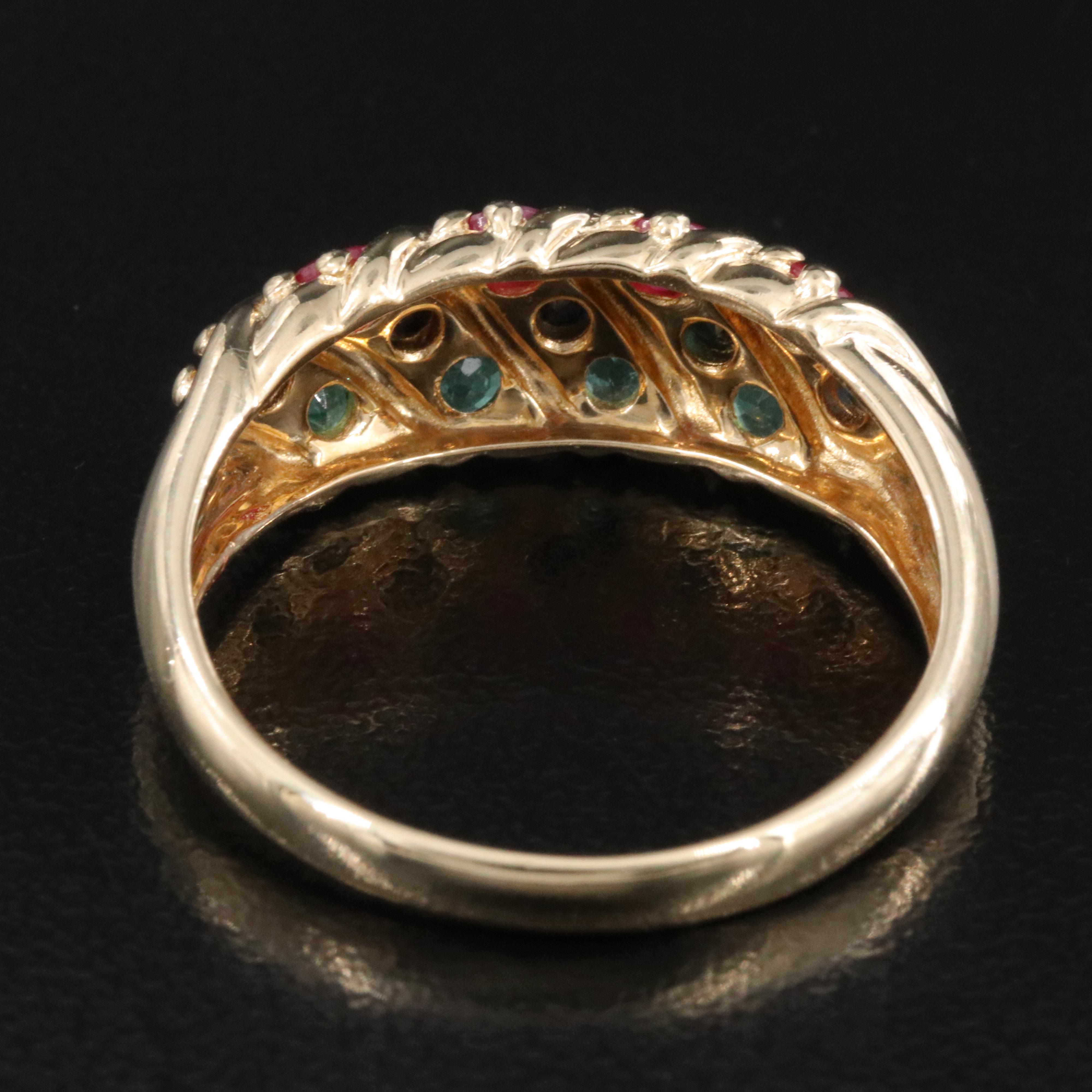 14K Ruby, Sapphire, and Emerald Ring