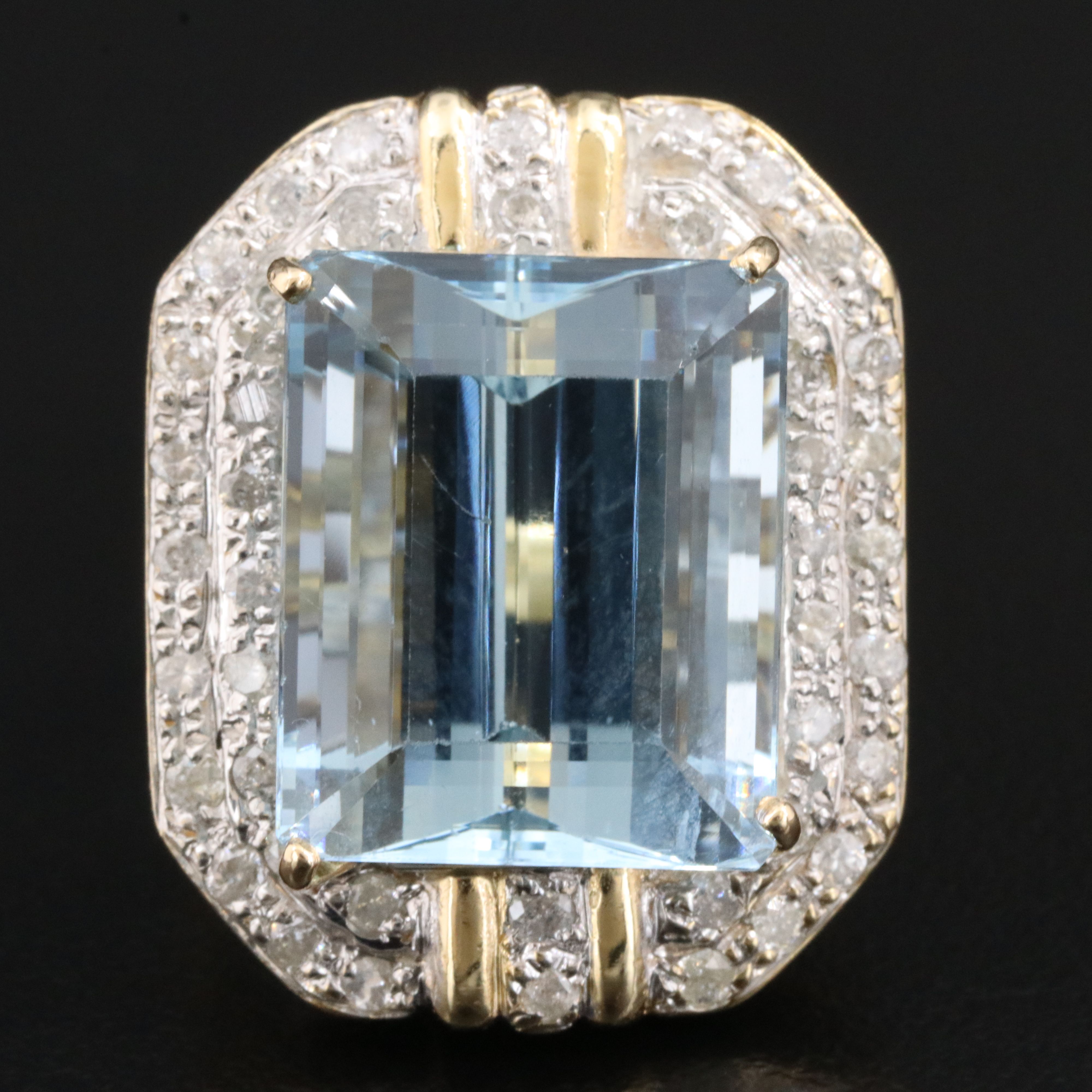 14K 17.18 CT Aquamarine and Diamond Ring
