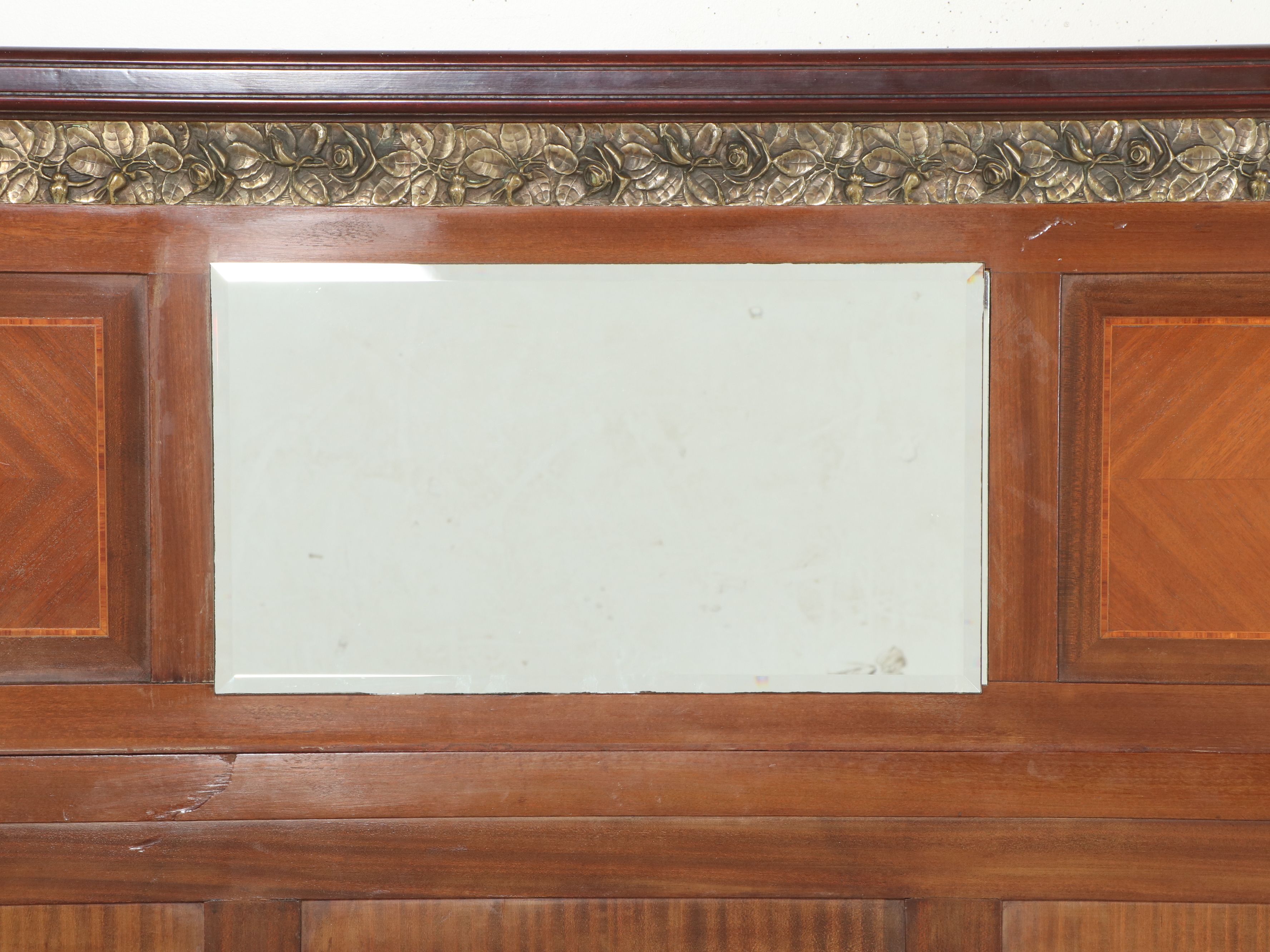 Belle Époque French Empire Style Marquetry and Bronze Mounted Mahogany Bedstead