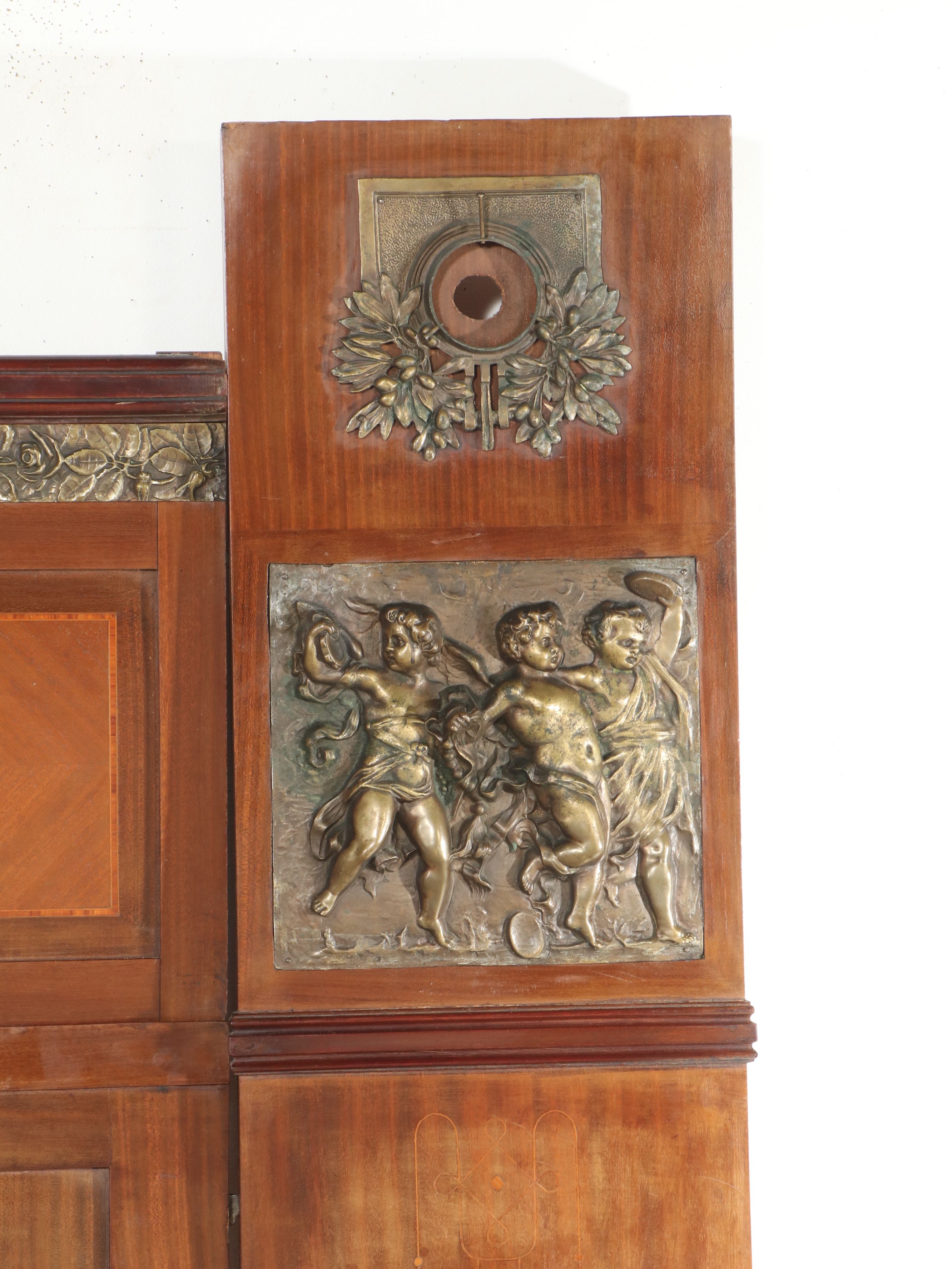 Belle Époque French Empire Style Marquetry and Bronze Mounted Mahogany Bedstead