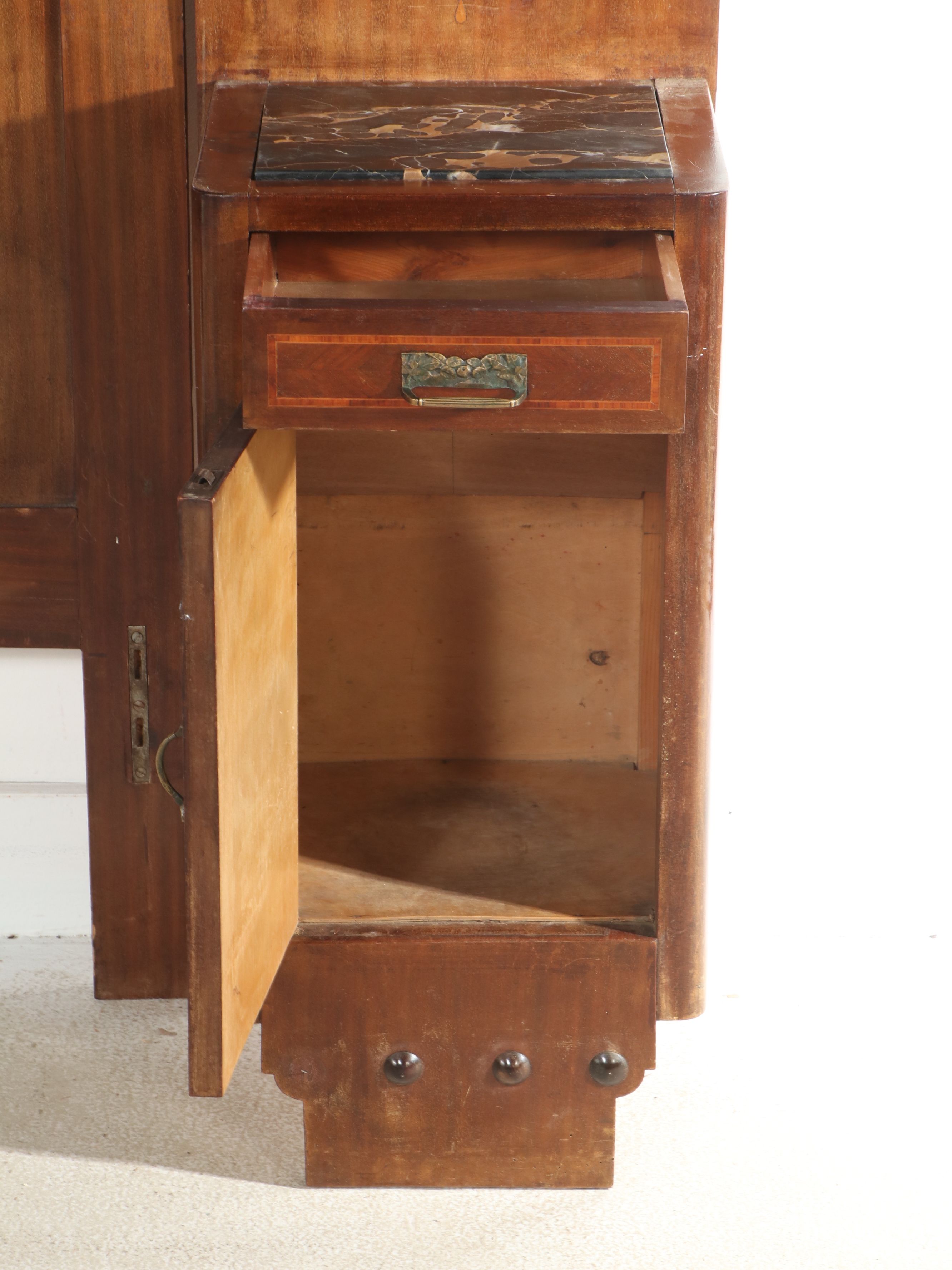 Belle Époque French Empire Style Marquetry and Bronze Mounted Mahogany Bedstead