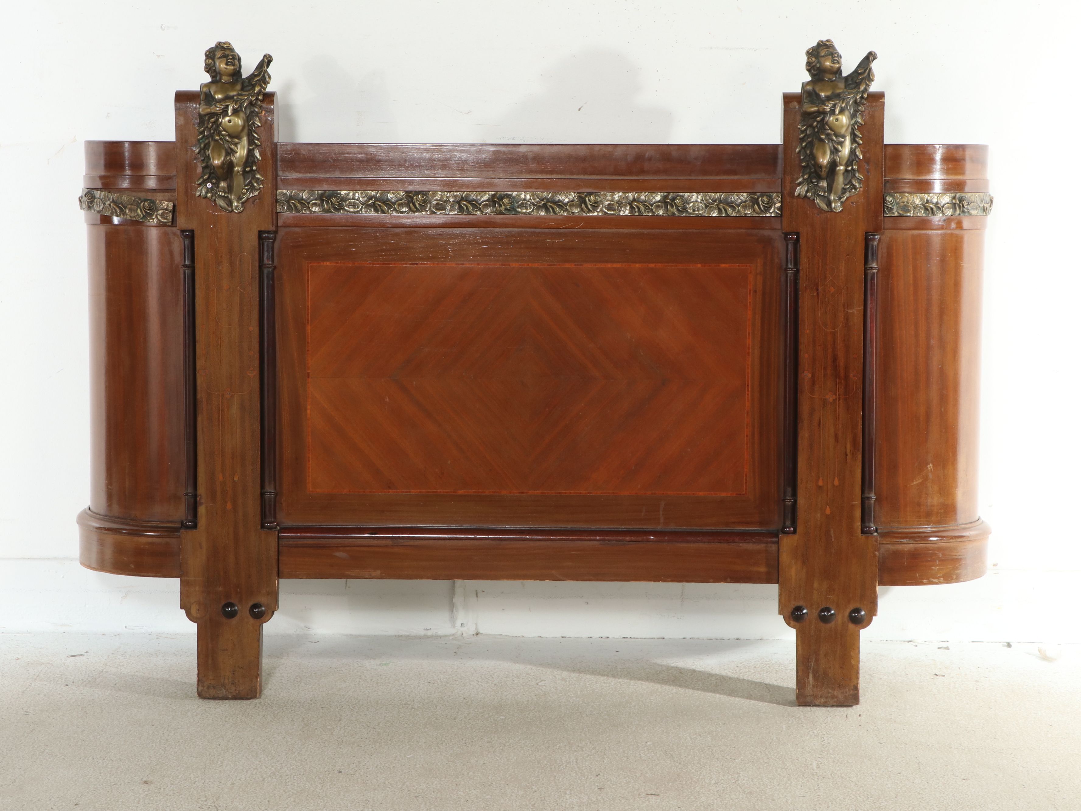 Belle Époque French Empire Style Marquetry and Bronze Mounted Mahogany Bedstead