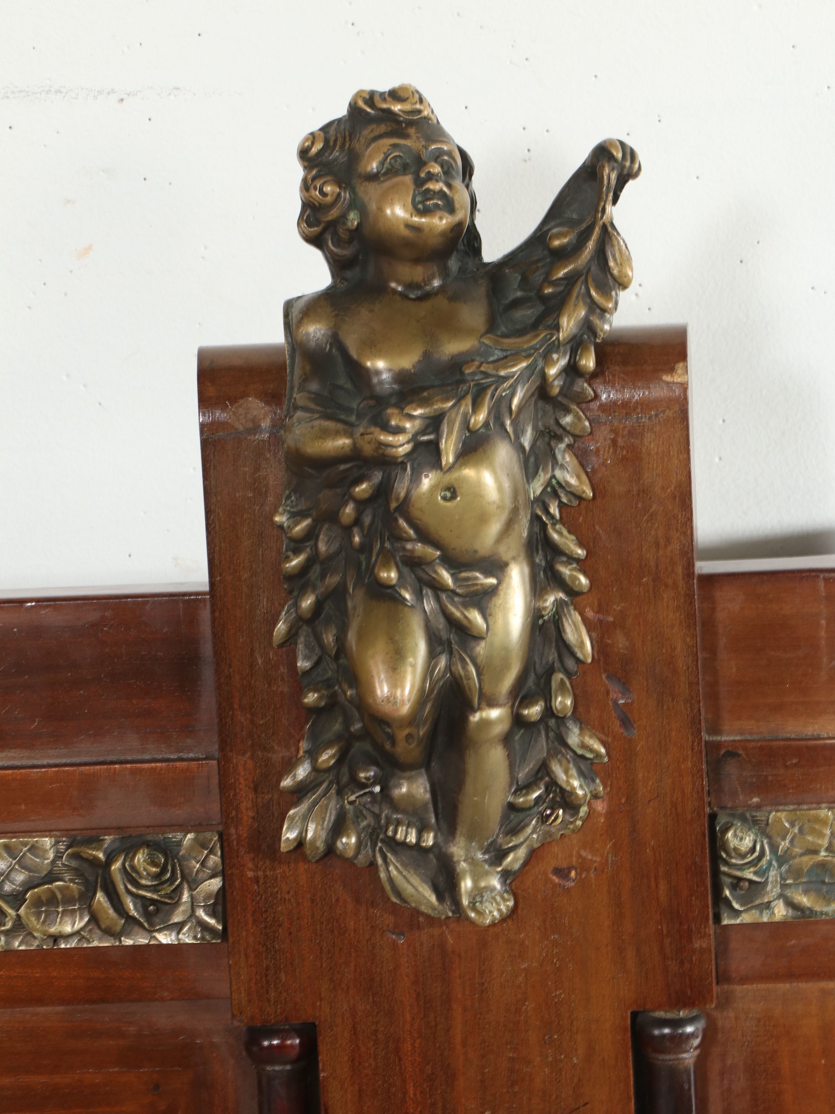 Belle Époque French Empire Style Marquetry and Bronze Mounted Mahogany Bedstead