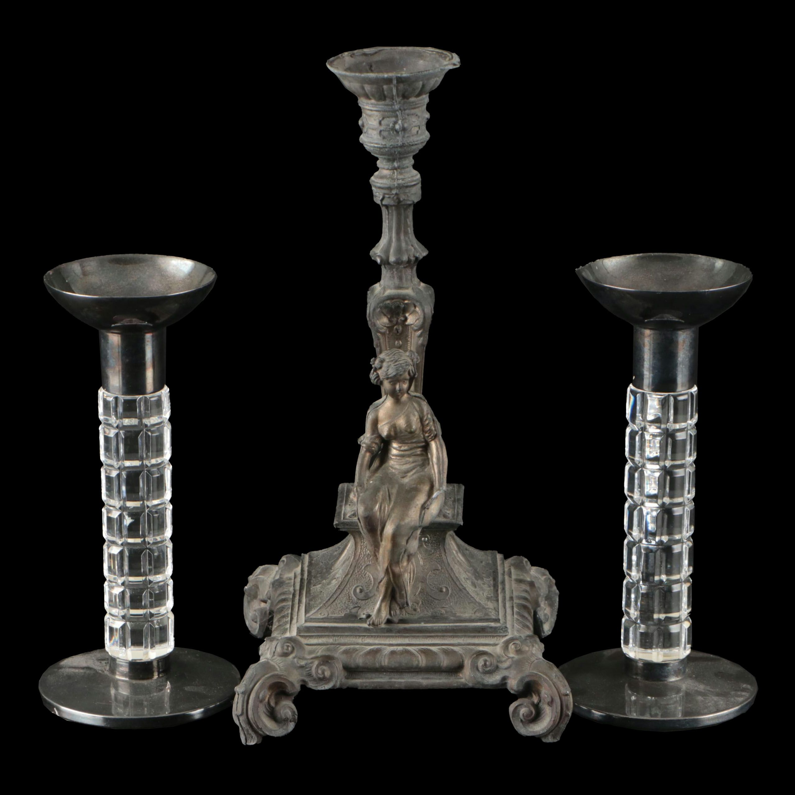 Pair of Atlantis Silver Mounted Crystal with Neoclassical Style Candle Holders