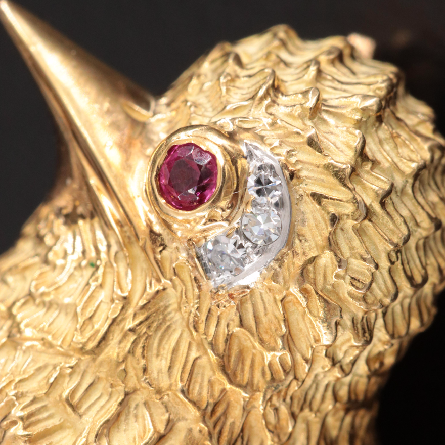 Cartier 18K Diamond and Ruby Bird Brooch | EBTH