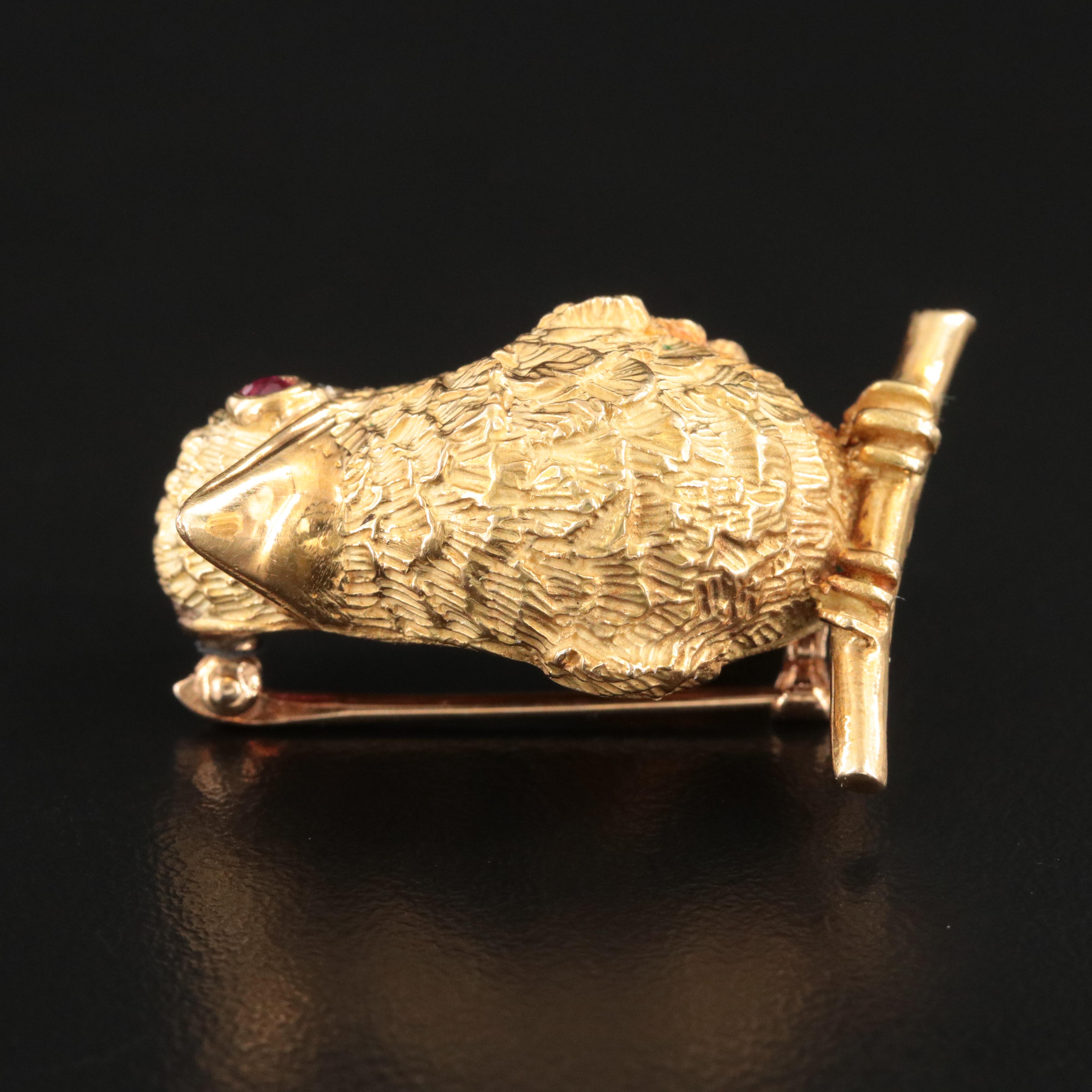 Cartier 18K Diamond and Ruby Bird Brooch